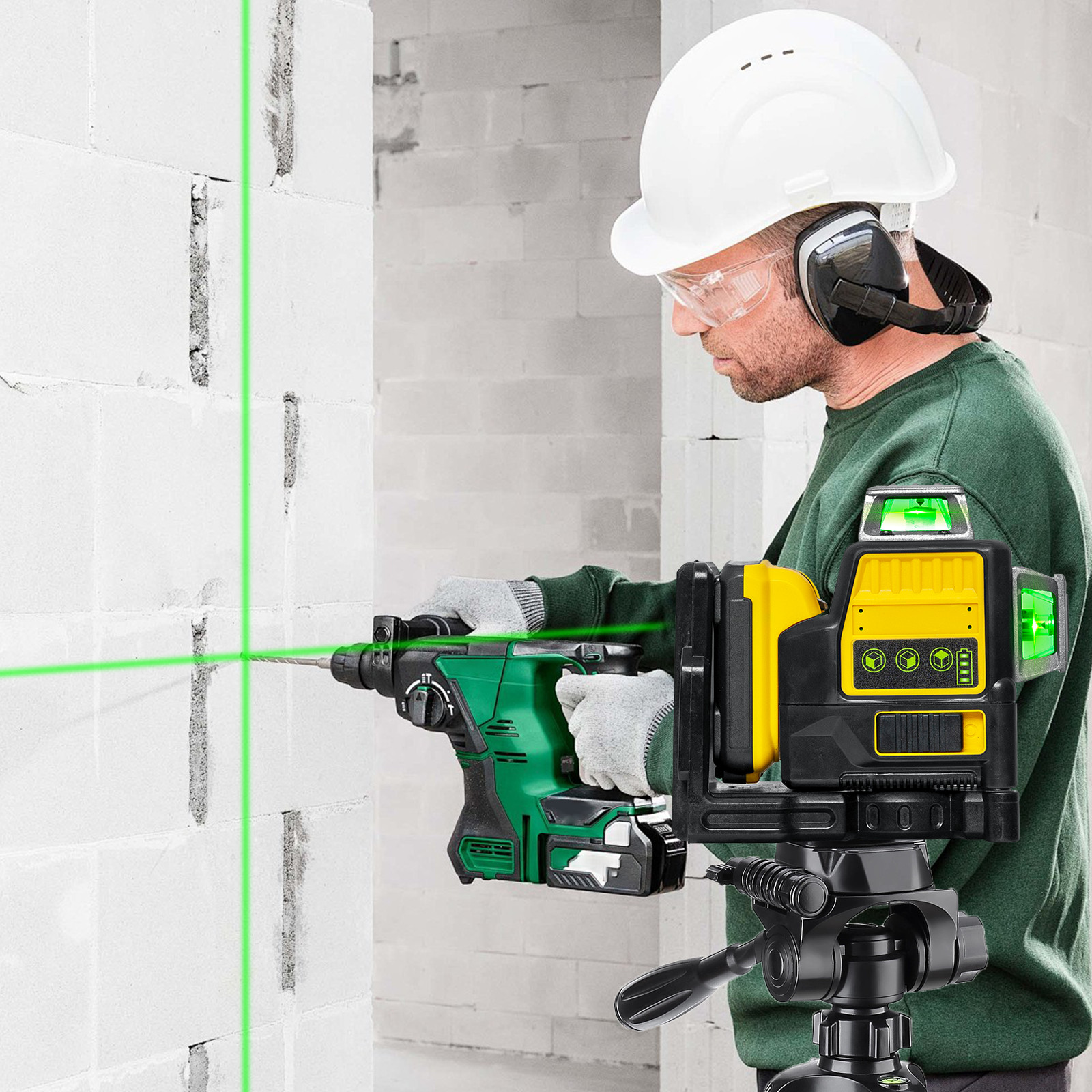 12V Green Line 3 x 360 Laser Level Laser + battery + charger