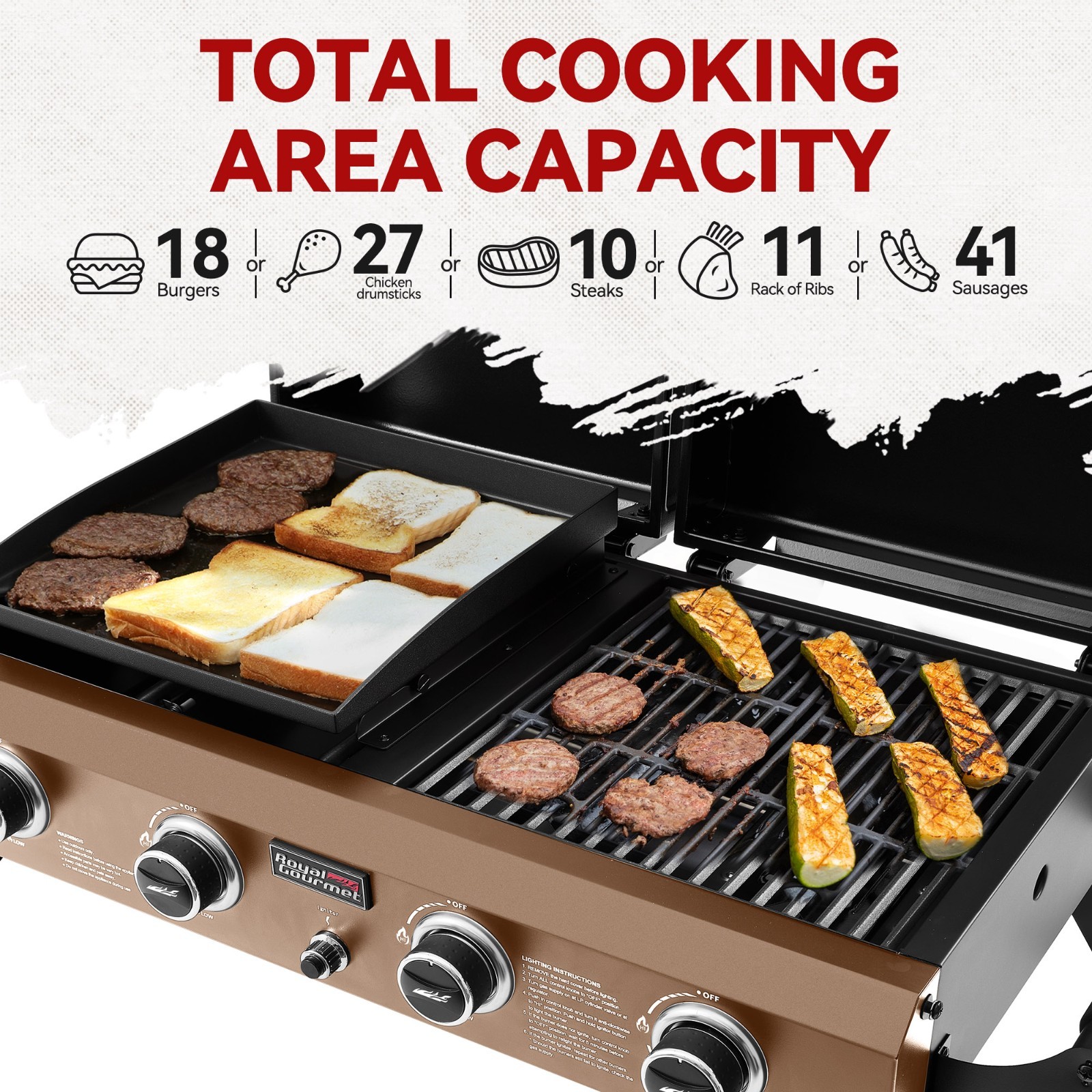 Royal Gourmet 4-Burner Portable Tabletop Grill & Griddle Combo with Hood