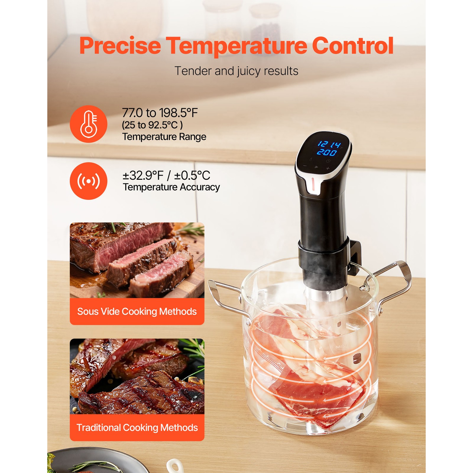 Uimoso Sous Vide Precision Cooker 1100W with WiFi and LED Display for Cooking