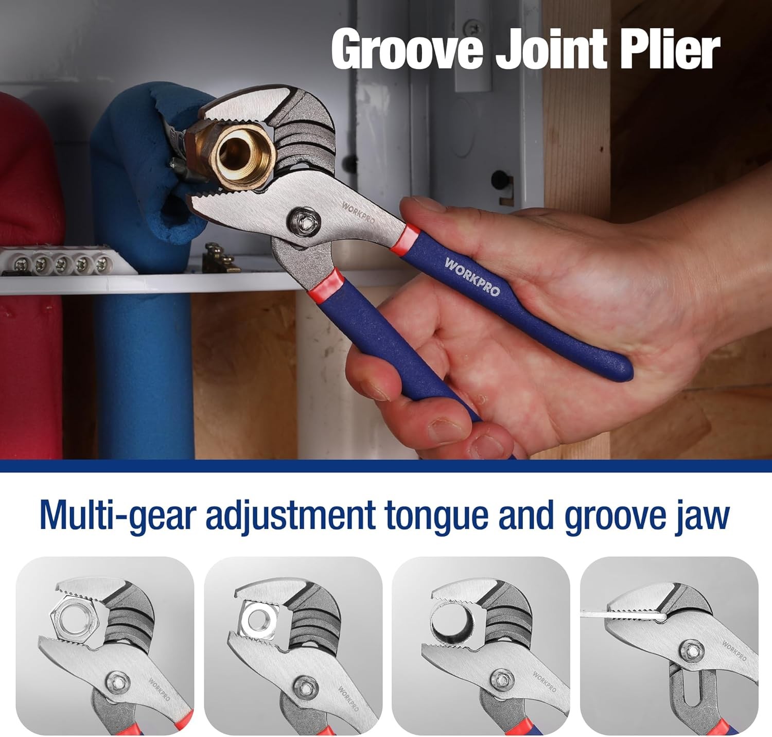 7PCS WORKPRO Plier Set Groove Joint Long Nose Slip Joint Linesman Diagonal Plier