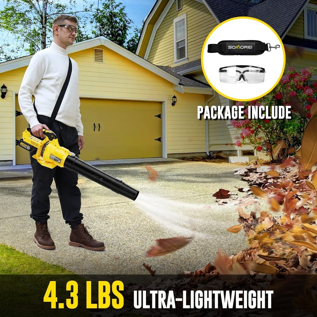 SOMOREI Cordless Leaf Blower – 500 CFM Brushless Electric Blower with 2 Packs 4.