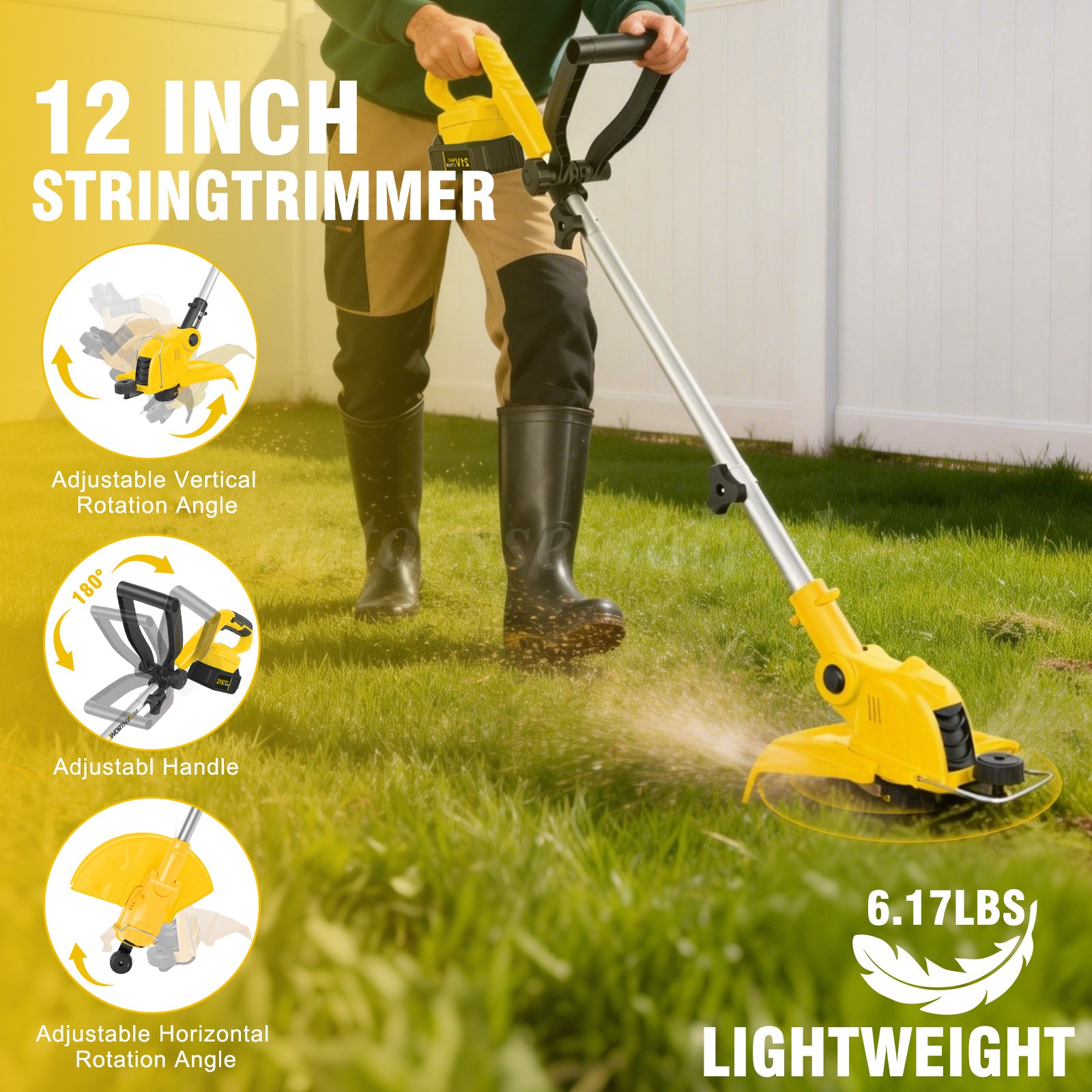 Cordless Weed Eater Electric Brush Cutter Lawn Edger Grass String Trimmer 4.0Ah