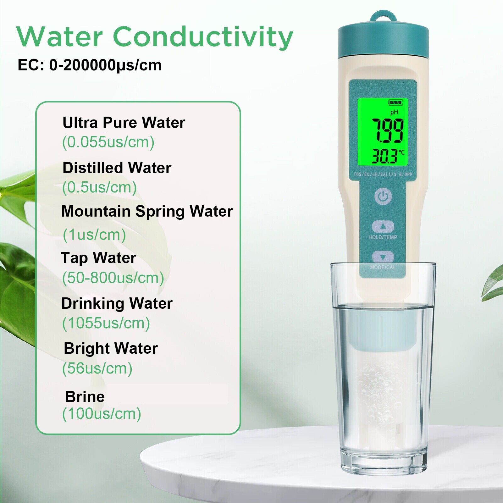 7 in 1 Digital LCD PH/TDS/EC/ORP/TEMP/SG/Salinity Water Quality Tester Meter Pen