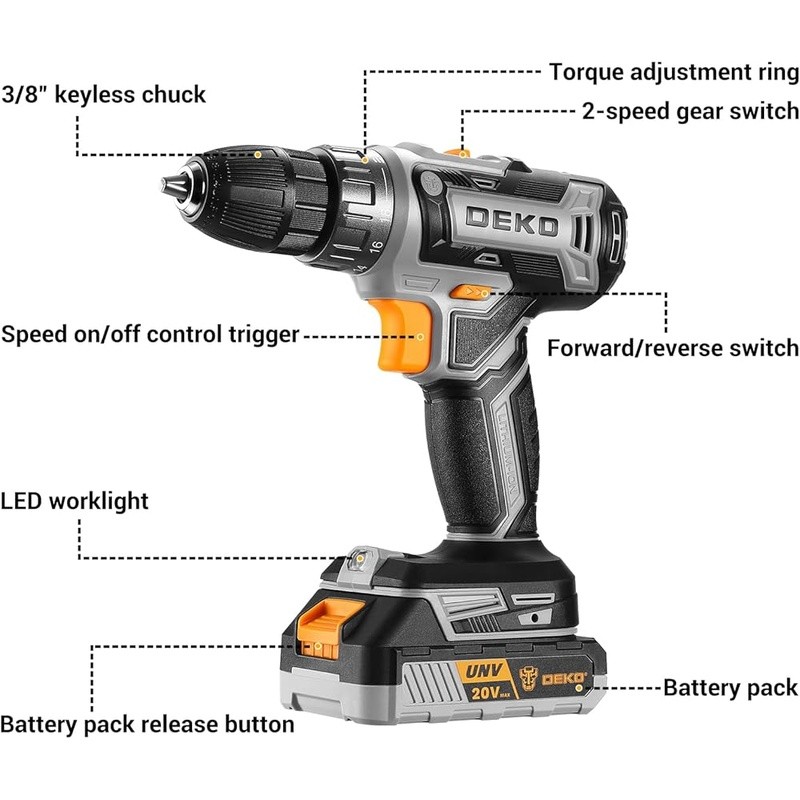 Cordless Power Drill 20V Electric Drill Set W/ Battery Charger & 10 Bits New