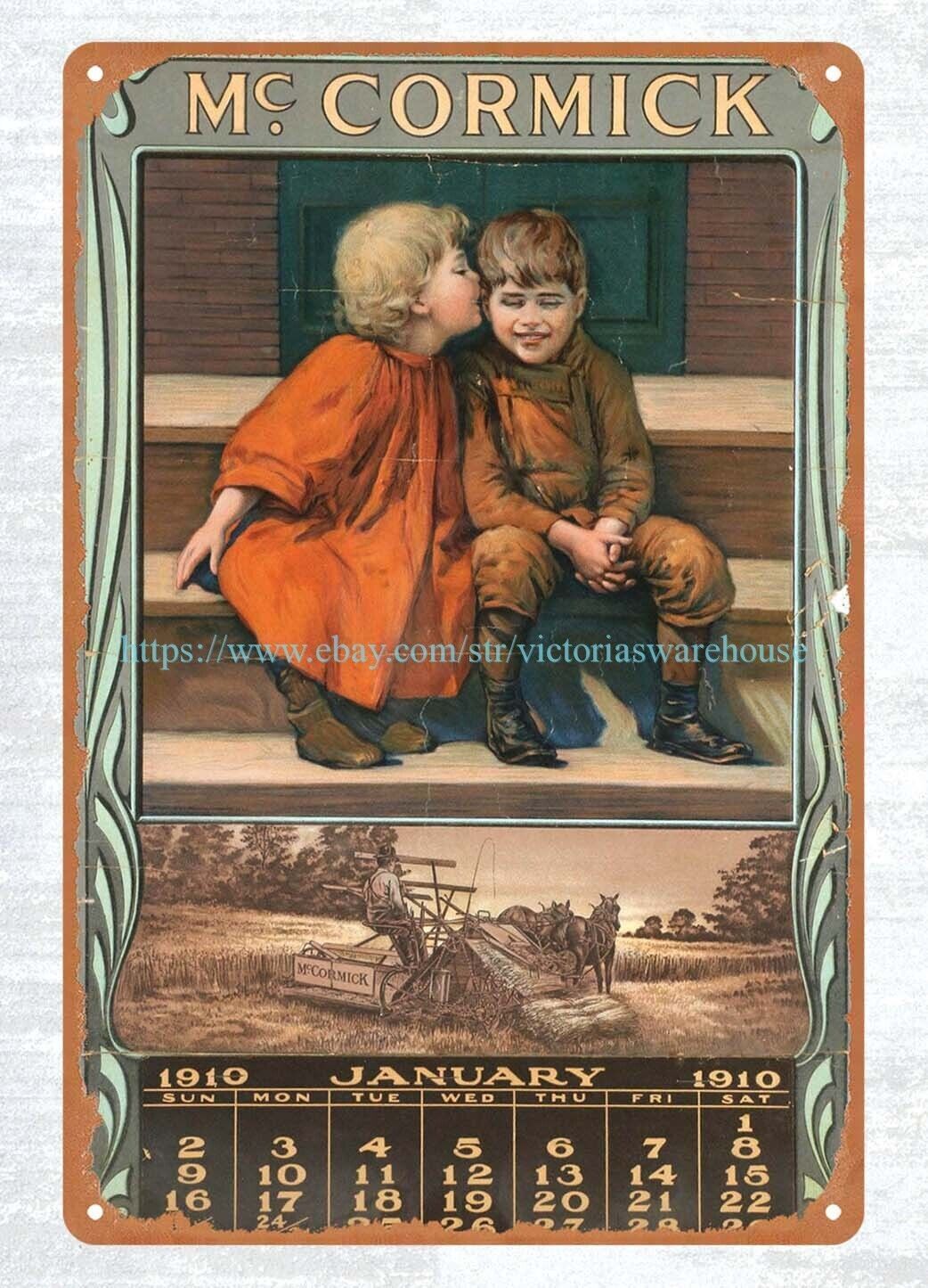room auto garage decor 1910 farmstead Machinery Calendar tin sign