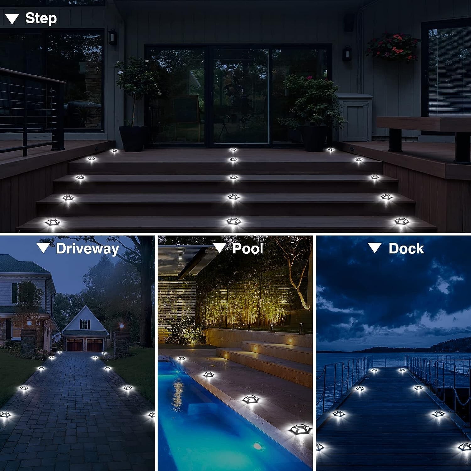 T-SUN 8PACK Outdoor Solar Deck Lights LED Dock Waterproof Light Driveway Pathway