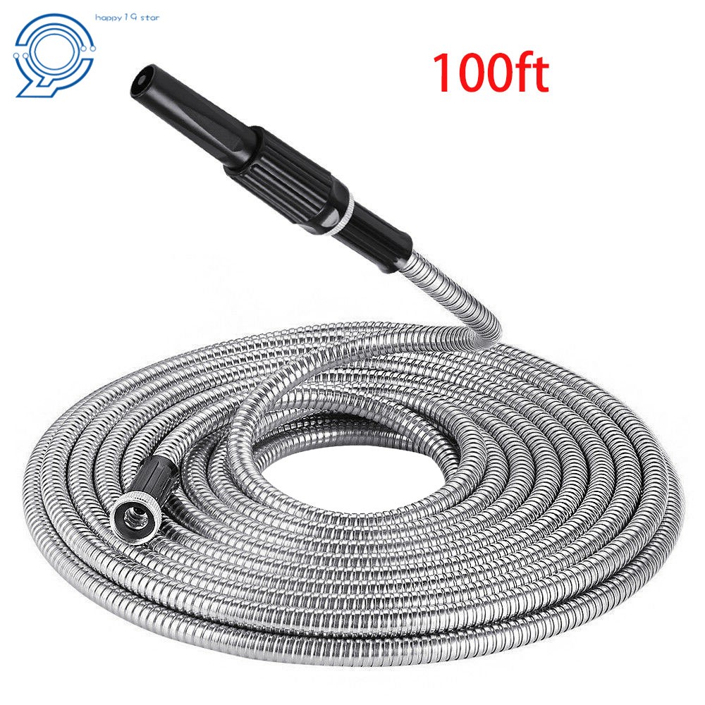 Flexible Lightweigh Stainless Steel Metal Garden Water Hose Pipe 100 Feet