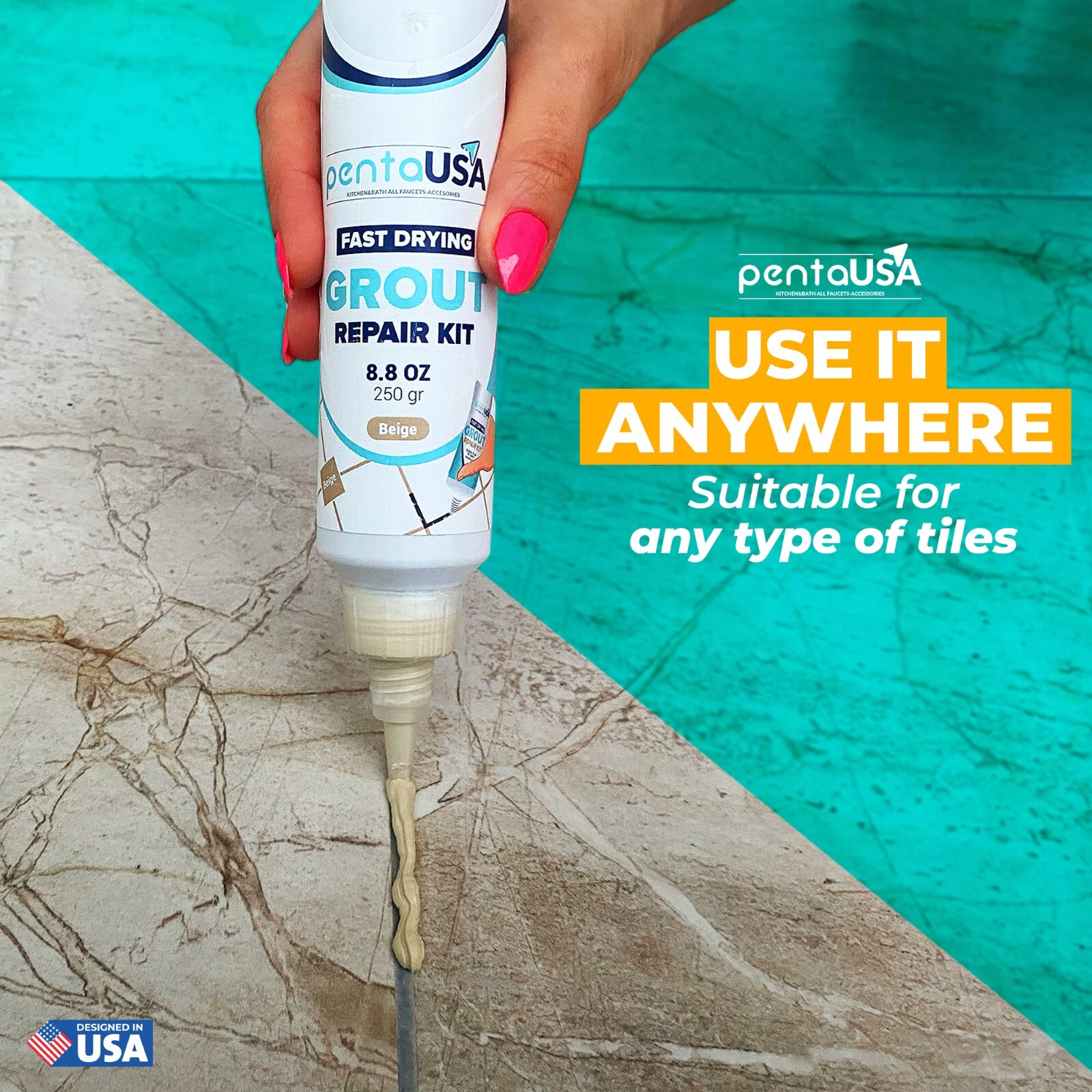 Tile Grout Repair Renew Fills Tube, 3 Triple Protection, Fast Dry Grout Repair