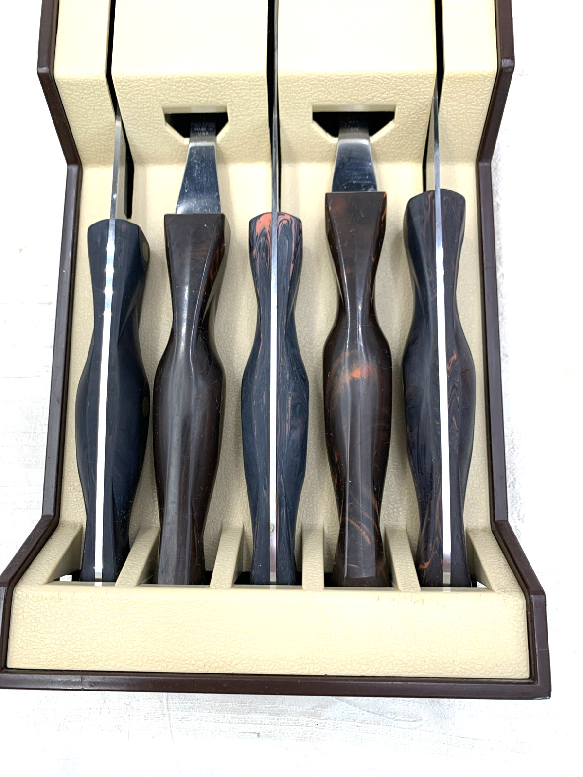 CUTCO 5 Pc Swirl Carving Knife Set w/ Wall Mount Tray 1724 1726 1729 1727 1725