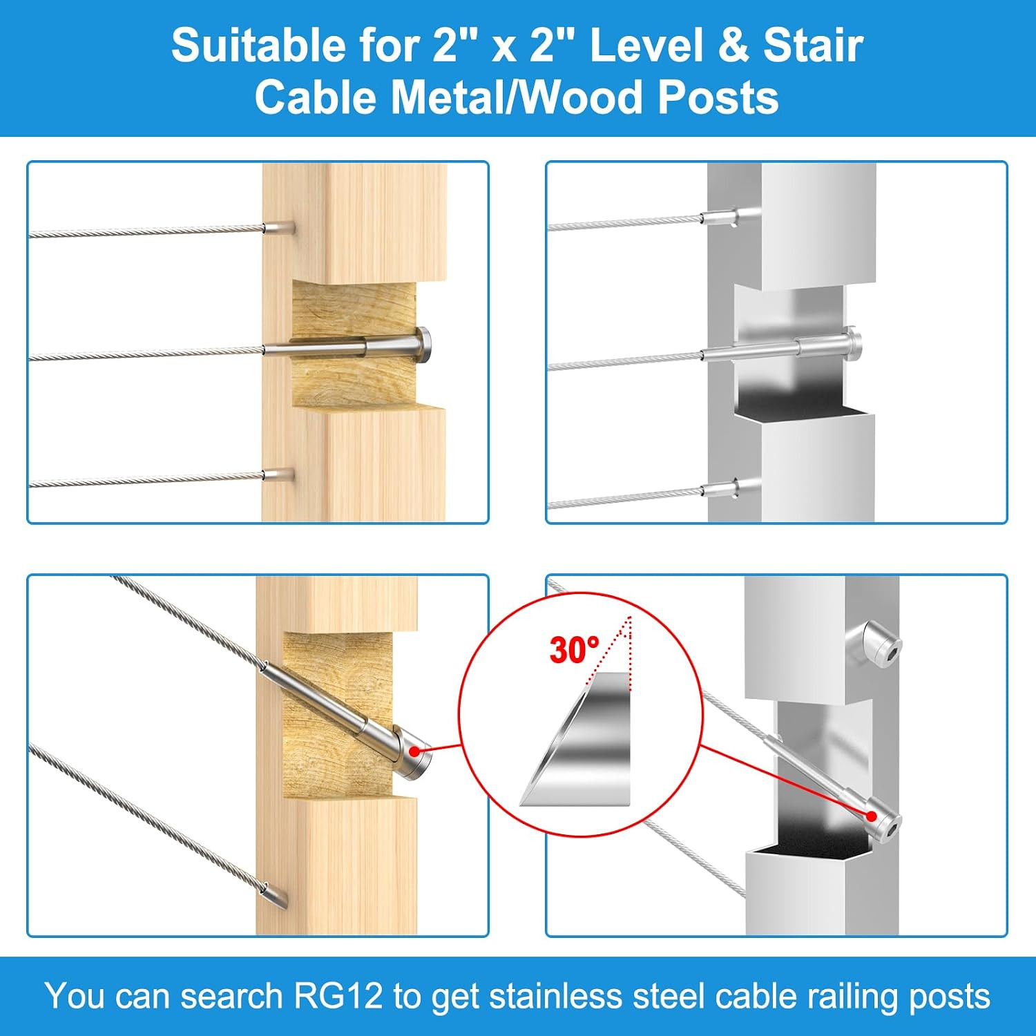 50Pack 1/8″ Invisible Cable Railing Kit, T316 Stainless Steel Invisible Receiver
