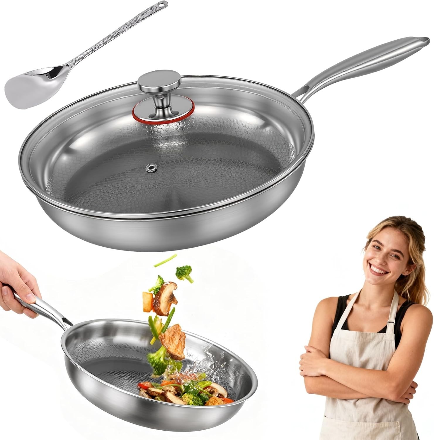 2025 New Titanium Hammered Pan Pro with Lid, Titanium Pans for Cooking -Durable