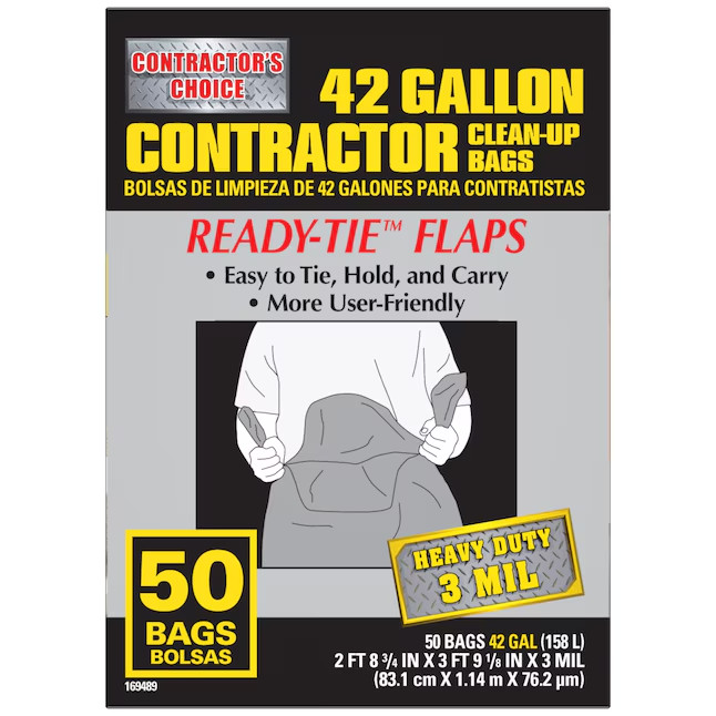 Contractor’s Choice 42-Gal Black Construction Trash Bags, Scent-Free, 50 Ct