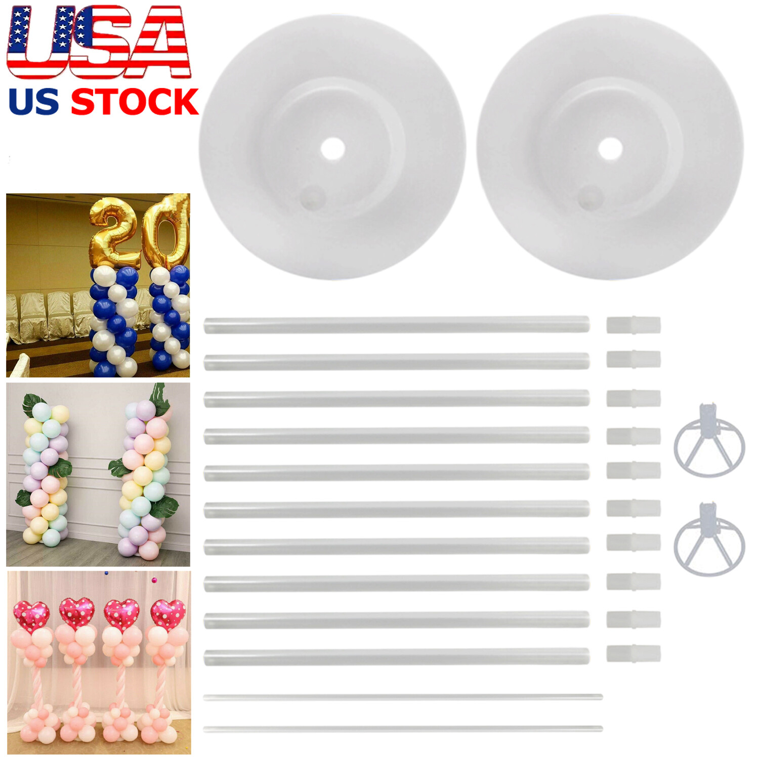 2 Set Balloon Column Arch Base Upright Pole Display Stand Kit For Wedding Party