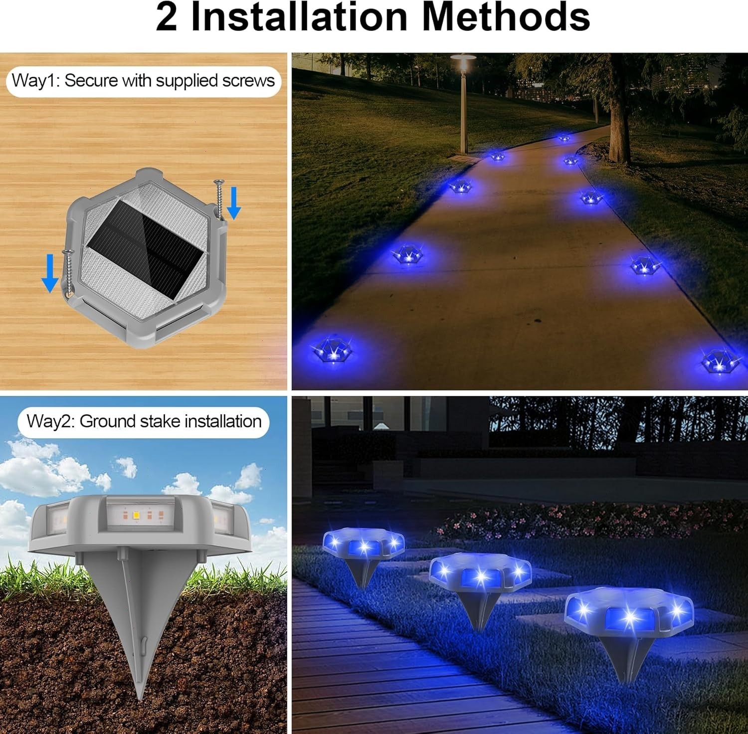 T-SUN 4Pcs Solar Deck Lights Outdoor Driveway Light Pathway Stair Step Lamp IP65