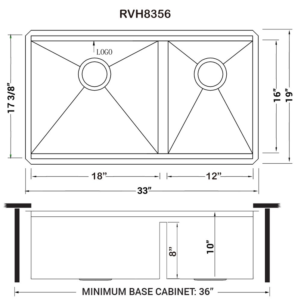 Ruvati 33-inch Ledge 60/40 Undermount 16 Gauge Kitchen Sink – RVH8356