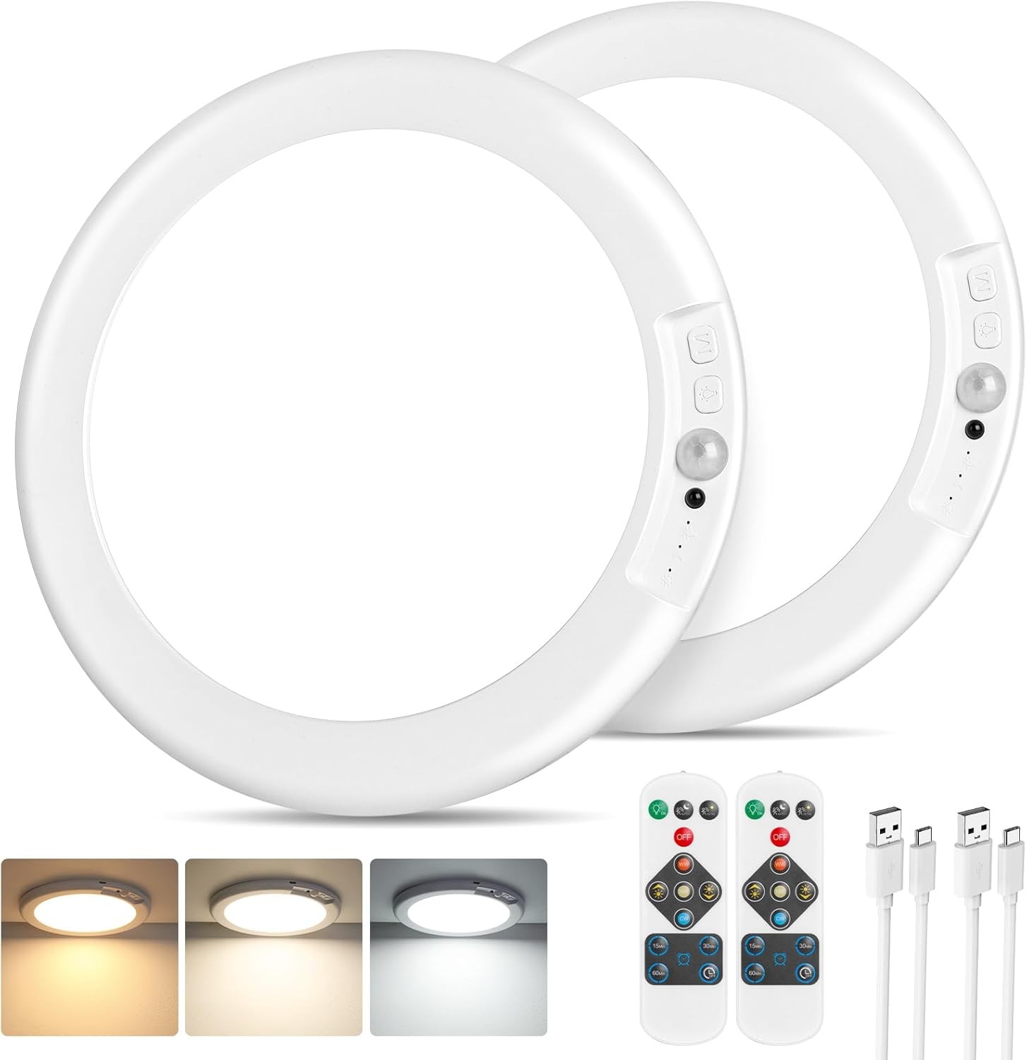 1/2/4Pack Rechargeable Motion Sensor Ceiling Light with Remote Magnetic Wireless