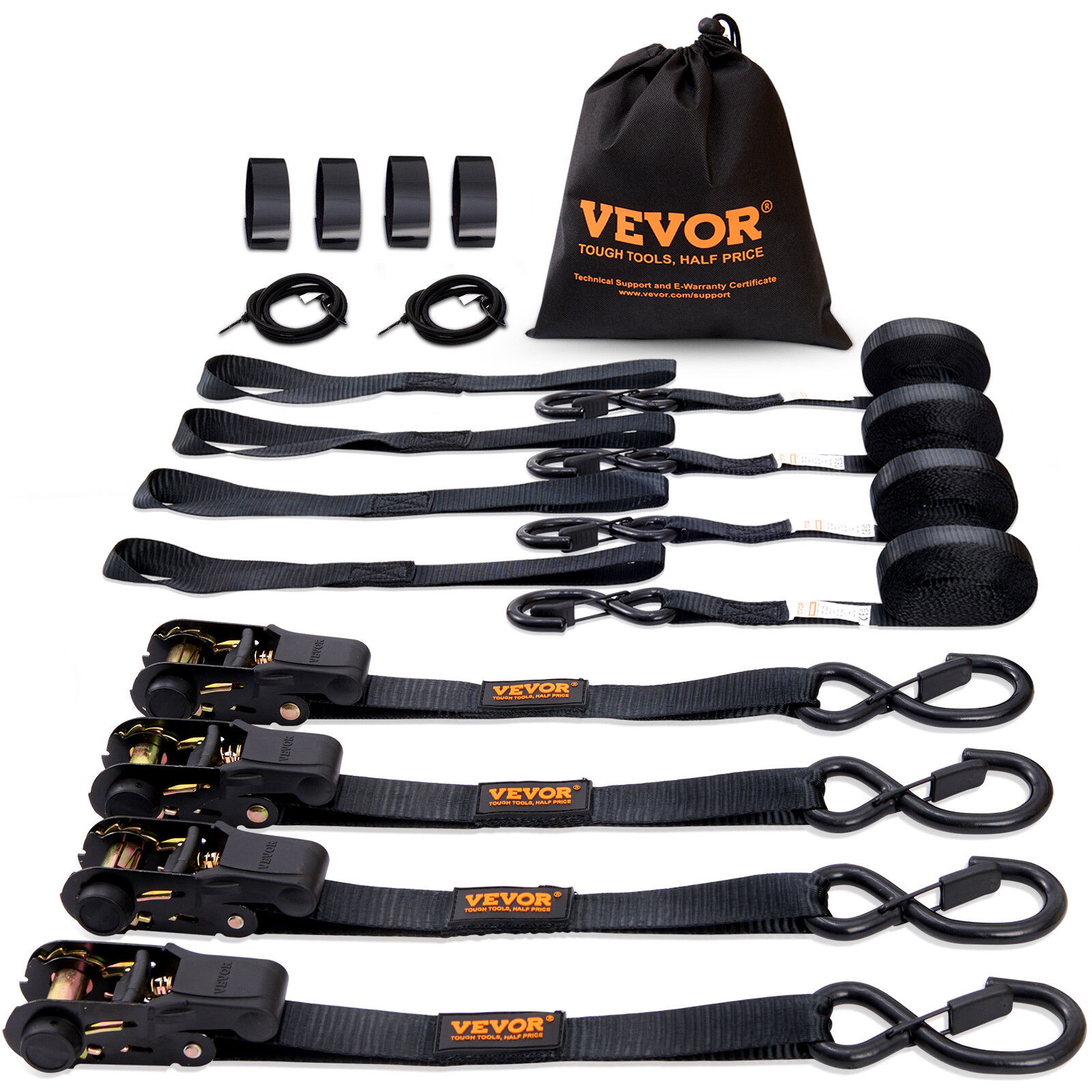 VEVOR 4 Pack 1″x 15′ Ratchet Straps Tie Down Straps Heavy Duty w/ S-Hooks