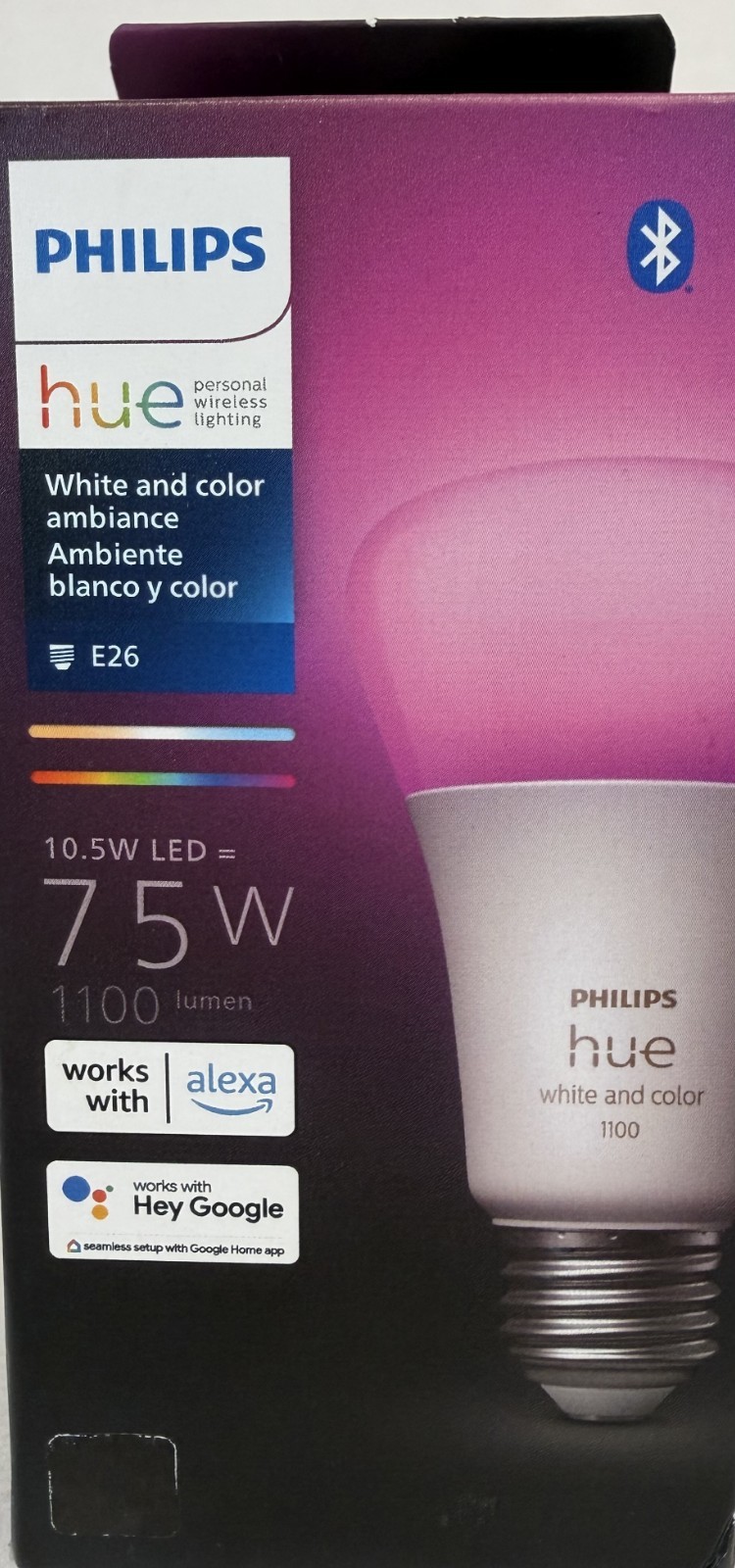 Philips Hue 75W Smart Lightbulb Color White 1100 Lumens A19 -FREE S/H