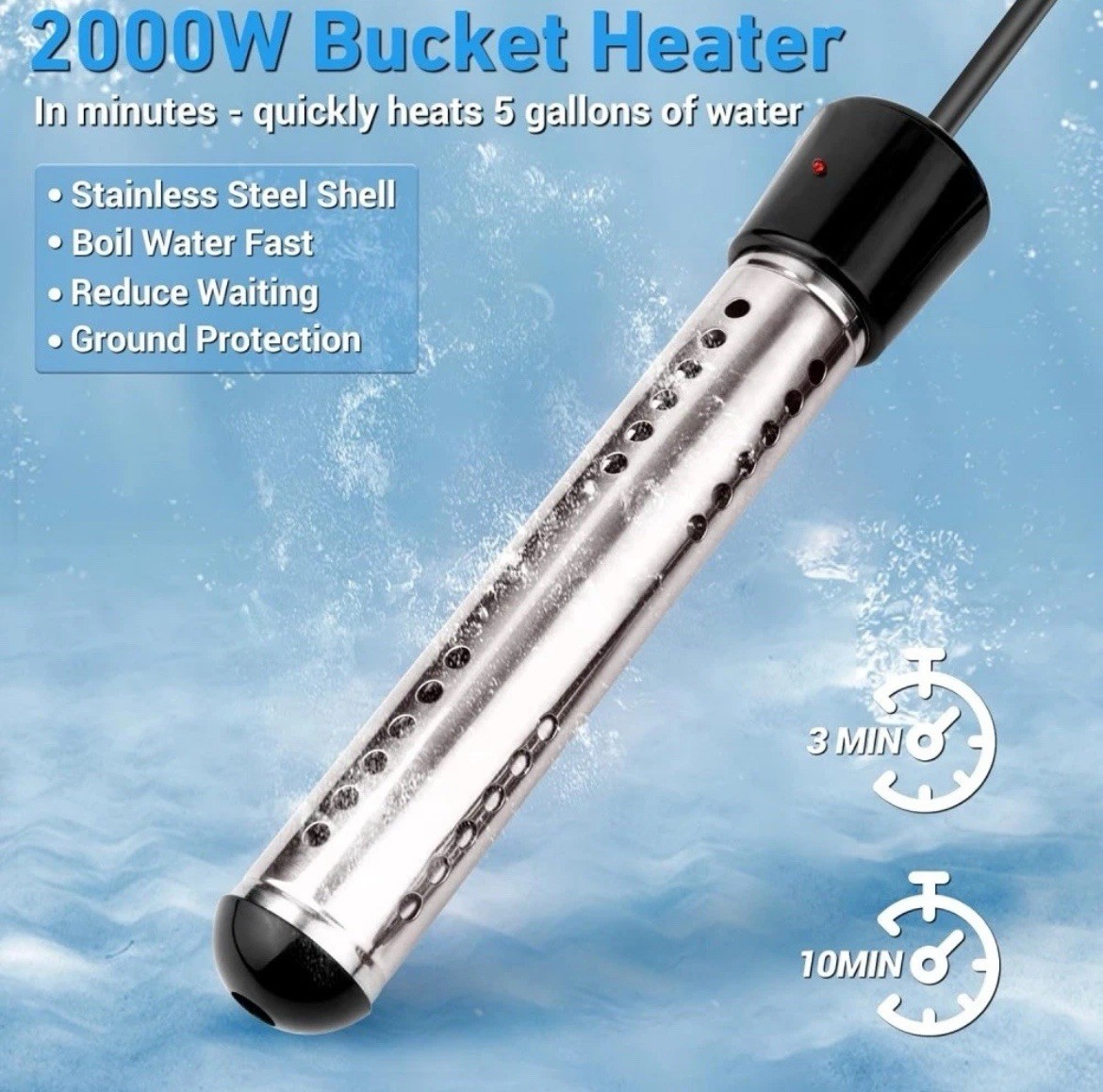 2000W Immersion Water Heater,Submersible Portable Electric Heaters 110V Us New