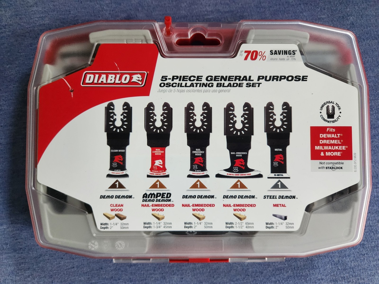 DIABLO Universal Wood & Metal Bi-Metal & Carbide Oscillating Blade Set (5-Piece)