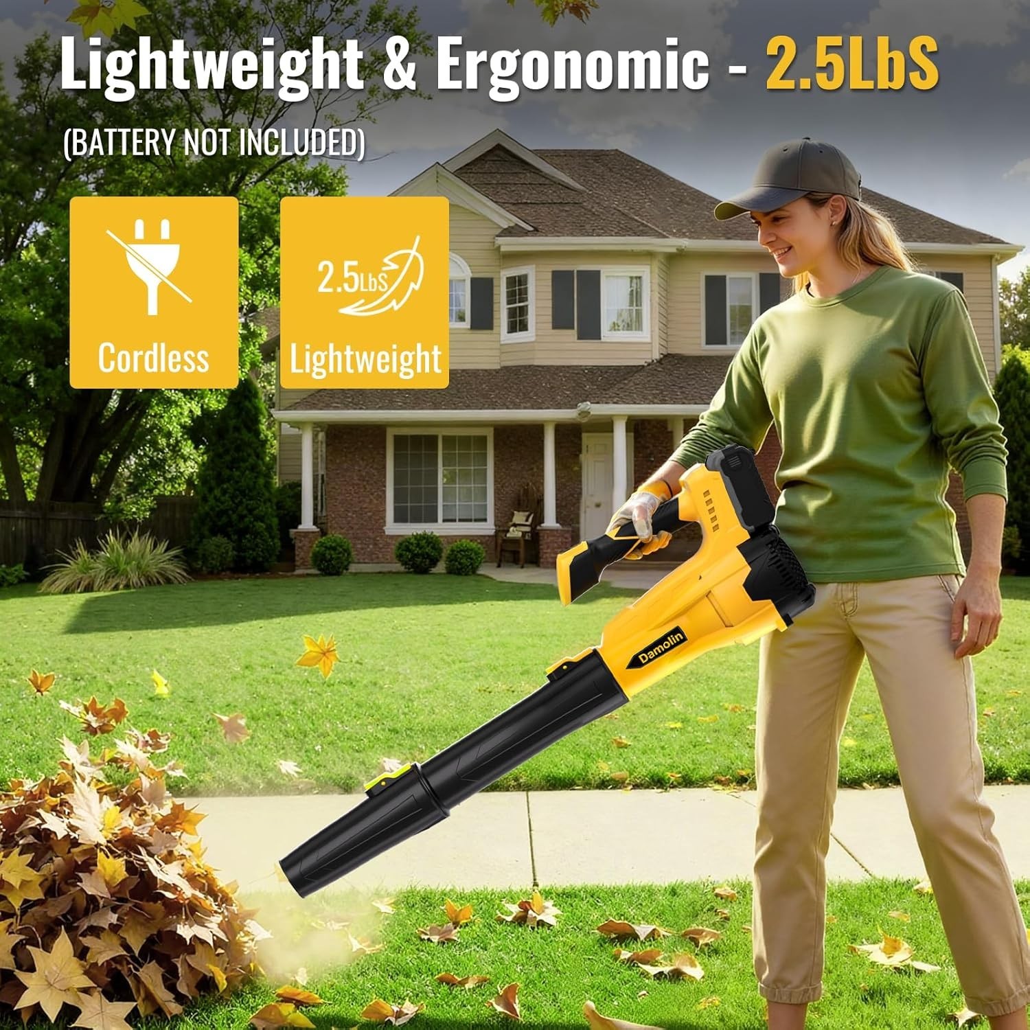 Cordless Leaf Blower for DEWALT 20V MAX Battery, 580CFM / 200MPH Brushless Motor