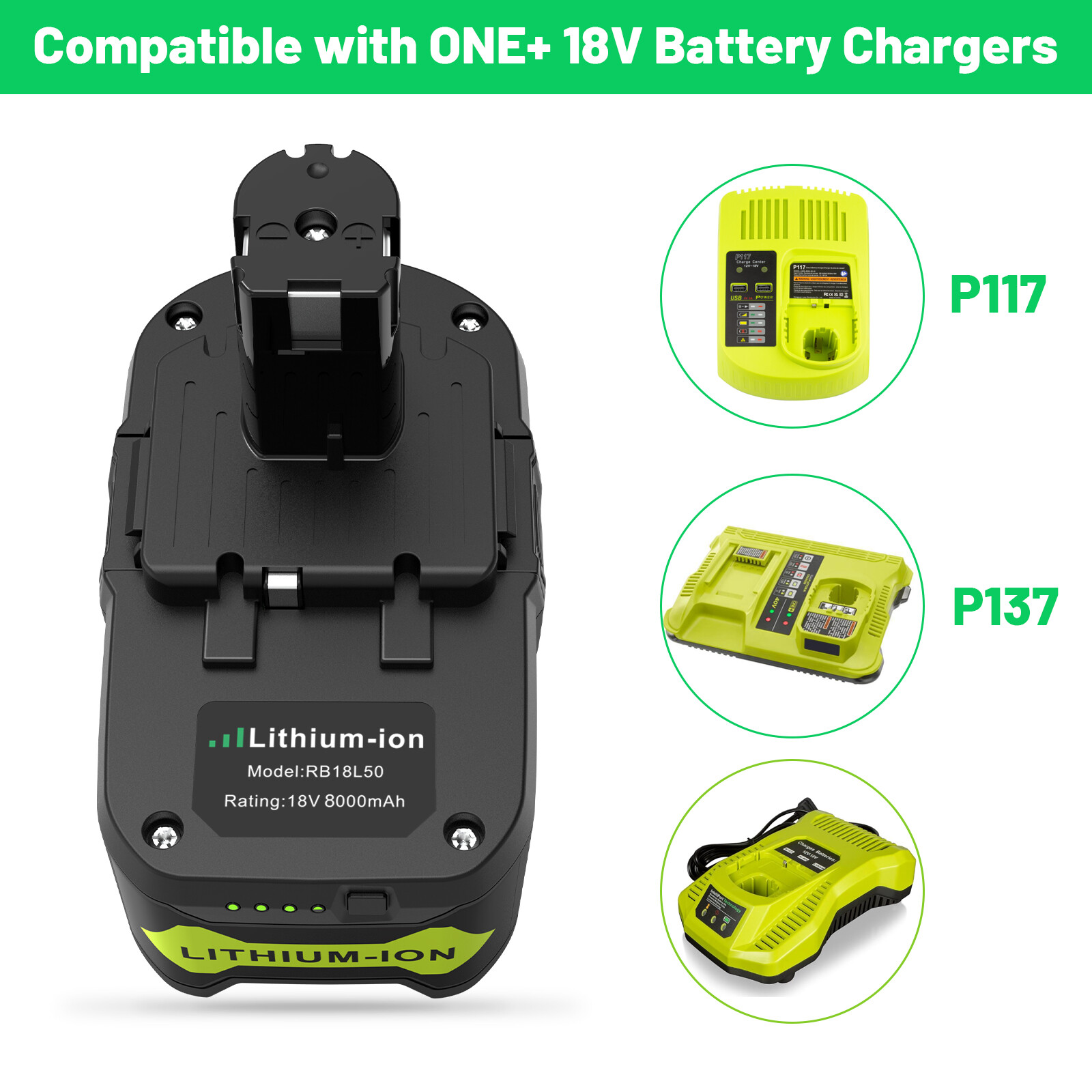 2PCS For RYOBI P108 Battery lithium 18v One Plus High Capacity Battery 8.0Ah USA