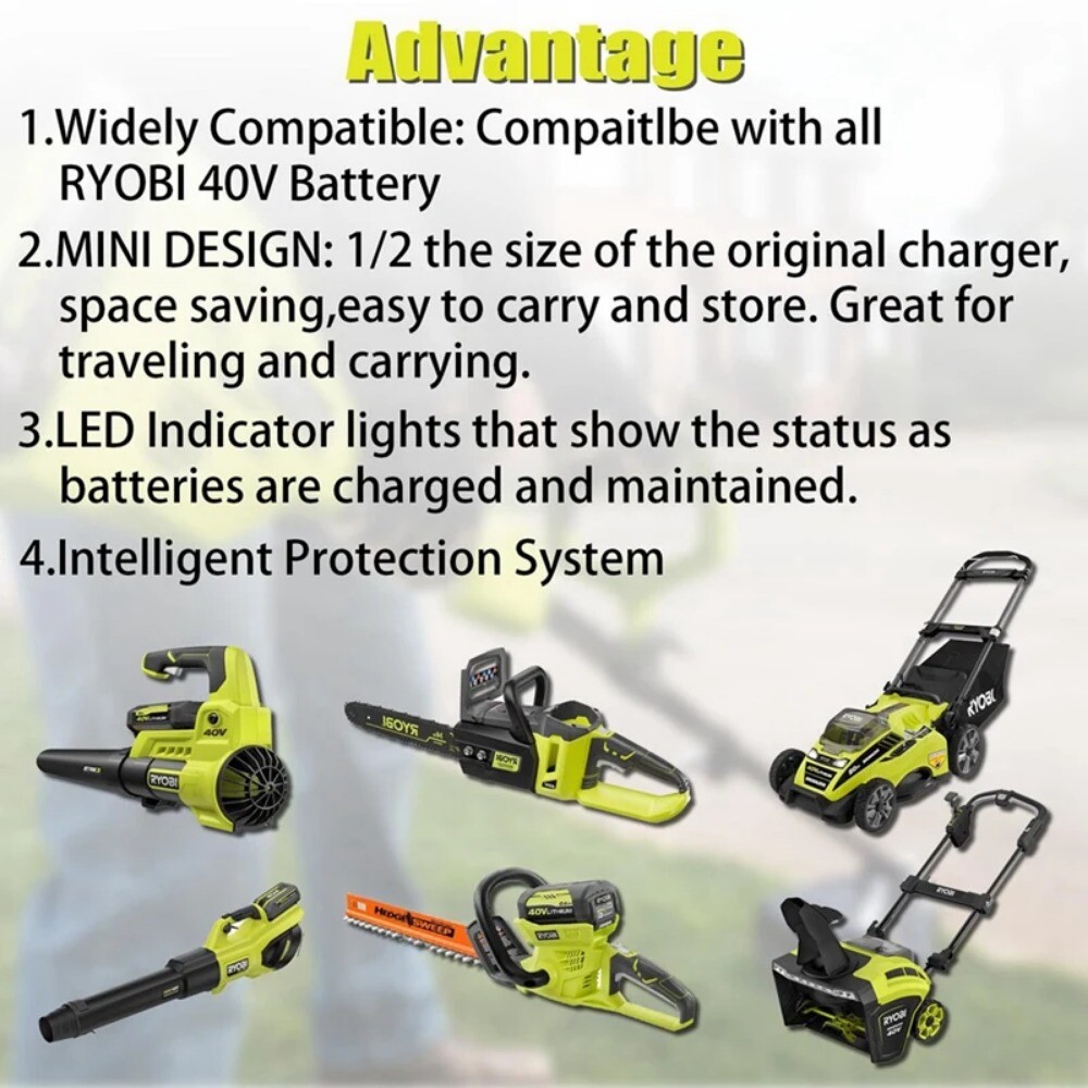 Charger for Ryobi 40V Battery OP401 Charger OP4015 OP4026 OP4030 OP4040 OP4050