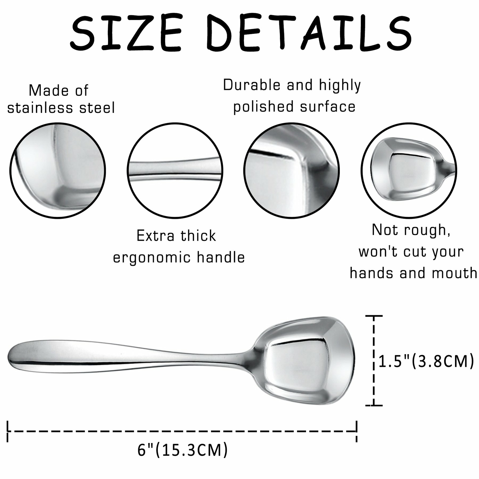 6pcs Stainless Steel Square Soup Spoon Dinner Spoon Flat Spoon Flatware 6 inches