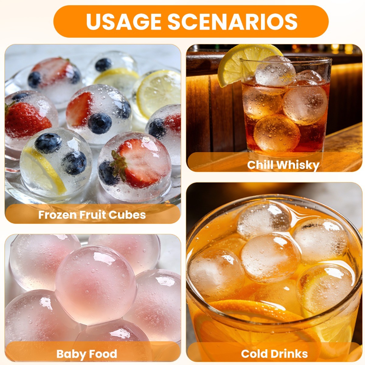 ICE Balls Maker Silicone Round Sphere Trays Molds Ice Cube for Whiskey Cocktails