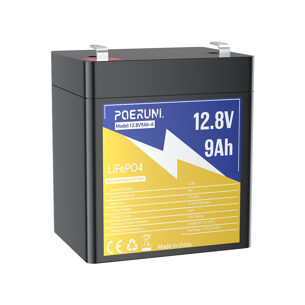 12V 9Ah LiFePO4 Lithium Battery Built-in BMS Deep Cycle For Solar Off-Grid RV