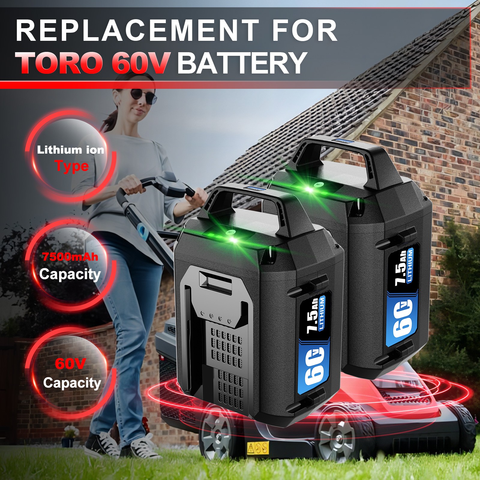 60V 7.5Ah Lithium-ion Battery for ‎Toro 60V Battery L108 L135 L216 L324 L405 886