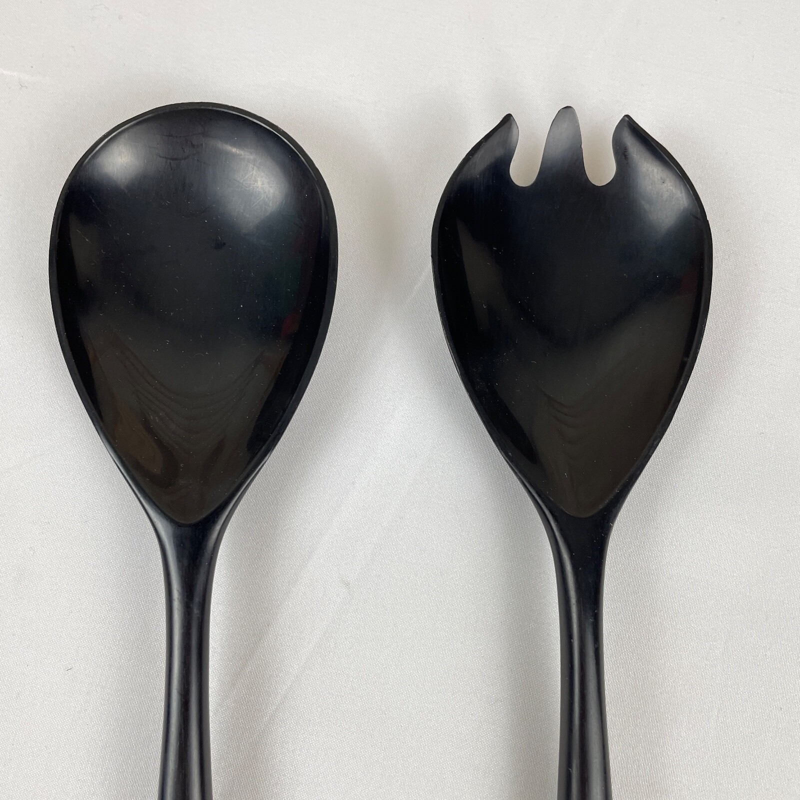 Vintage Salad Serving Utensil Set Plastic & Metal Floral Pattern