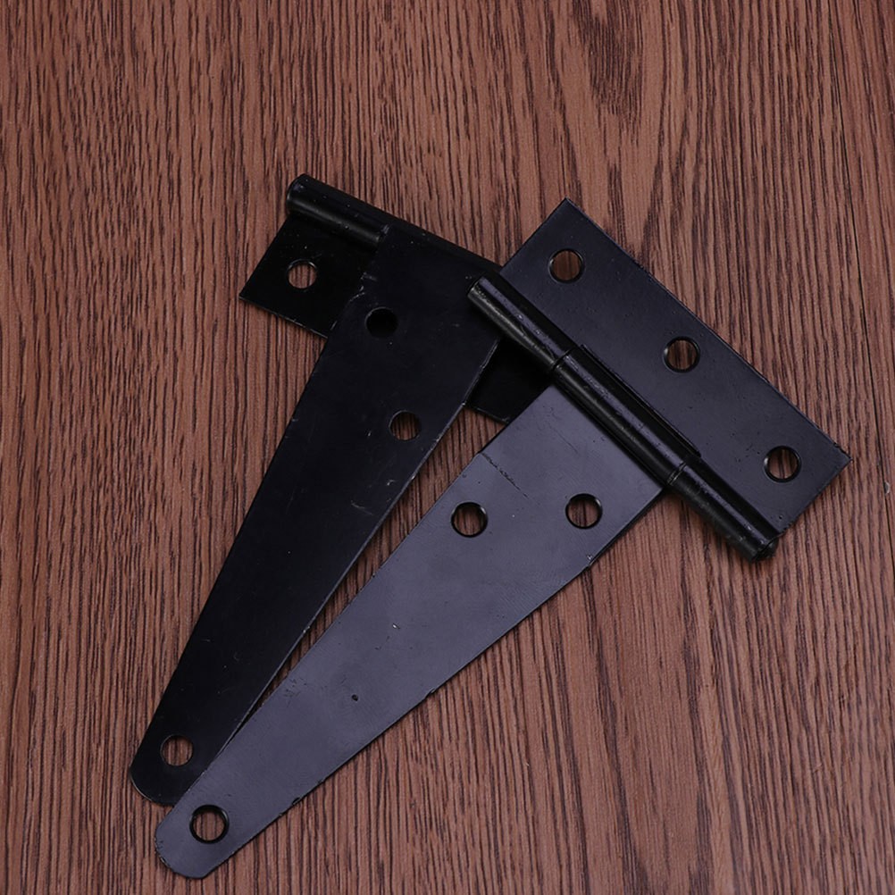 2Pcs Black Iron T Strap Gate Hinges for Wooden Fence Shed Door Heavy Duty