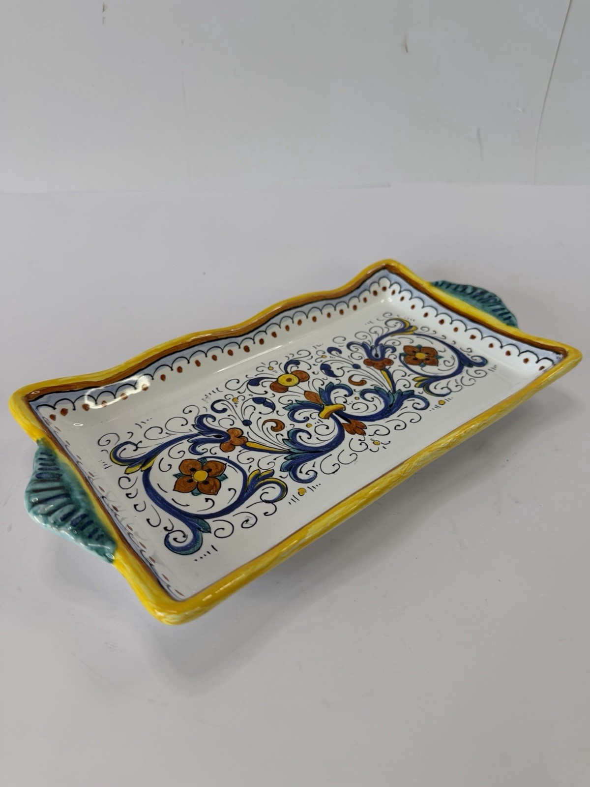 Vtg Grazia Deruta Italy Majolica Hand Handled Rectangular Serving Platter Tray
