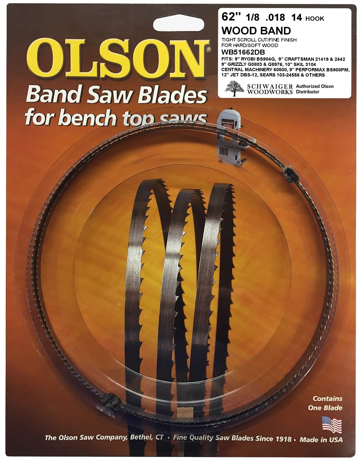 Olson Band Saw Blade 62″ inch x 1/8″, 14TPI Ryobi BS904G, Skil 3104, Grizzly