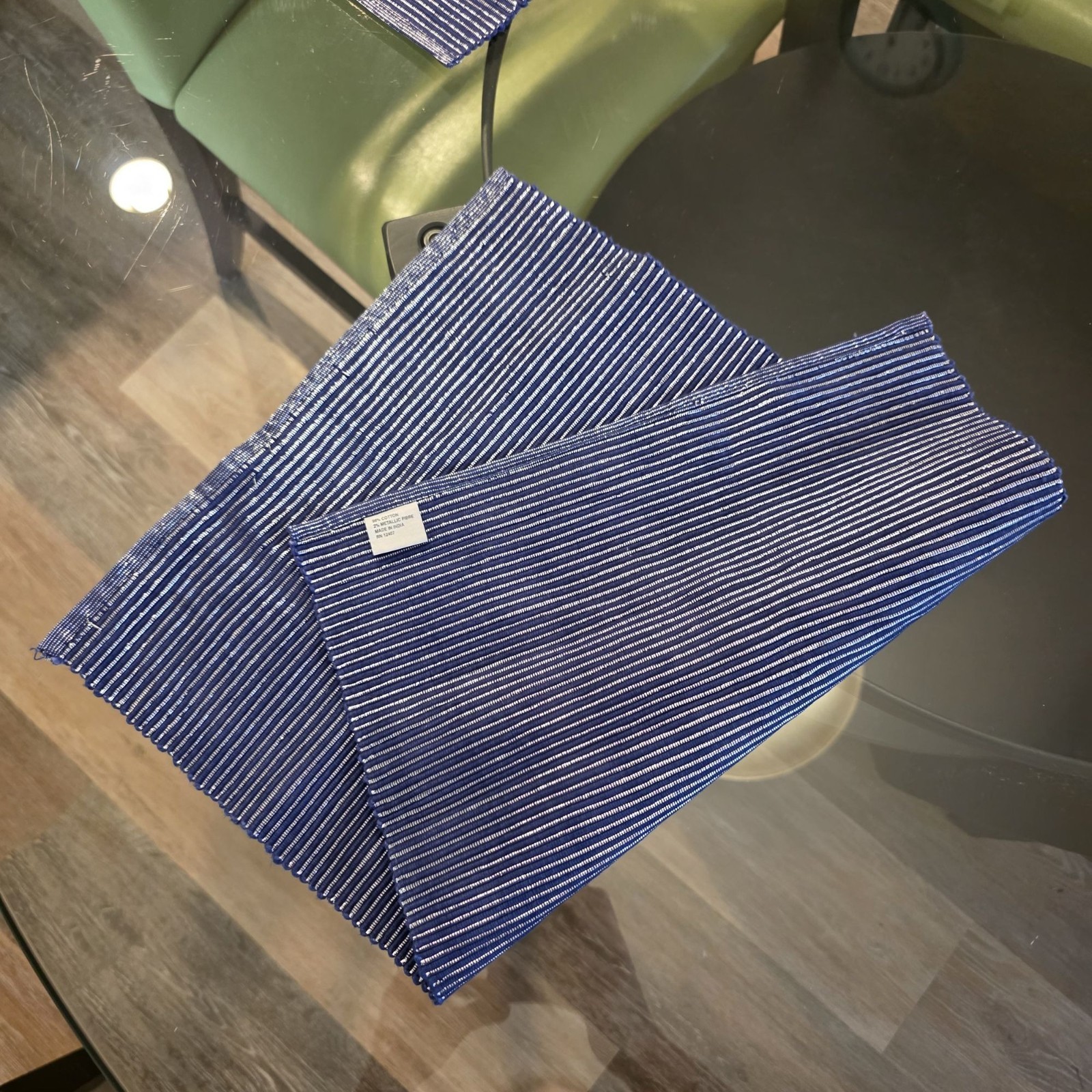 Woven Blue & Shiny Silver Thread Striped Placemats – Set Of 4 – 18″ X 13″