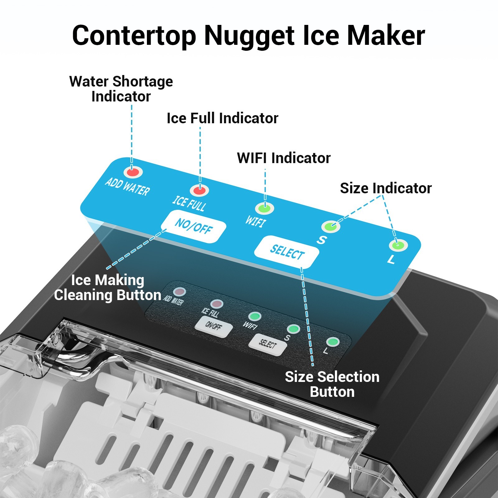 Ice Maker Countertop 1.6″ Large Square Ice Cube 28Lbs/24H Self-Cleaning Ice Make