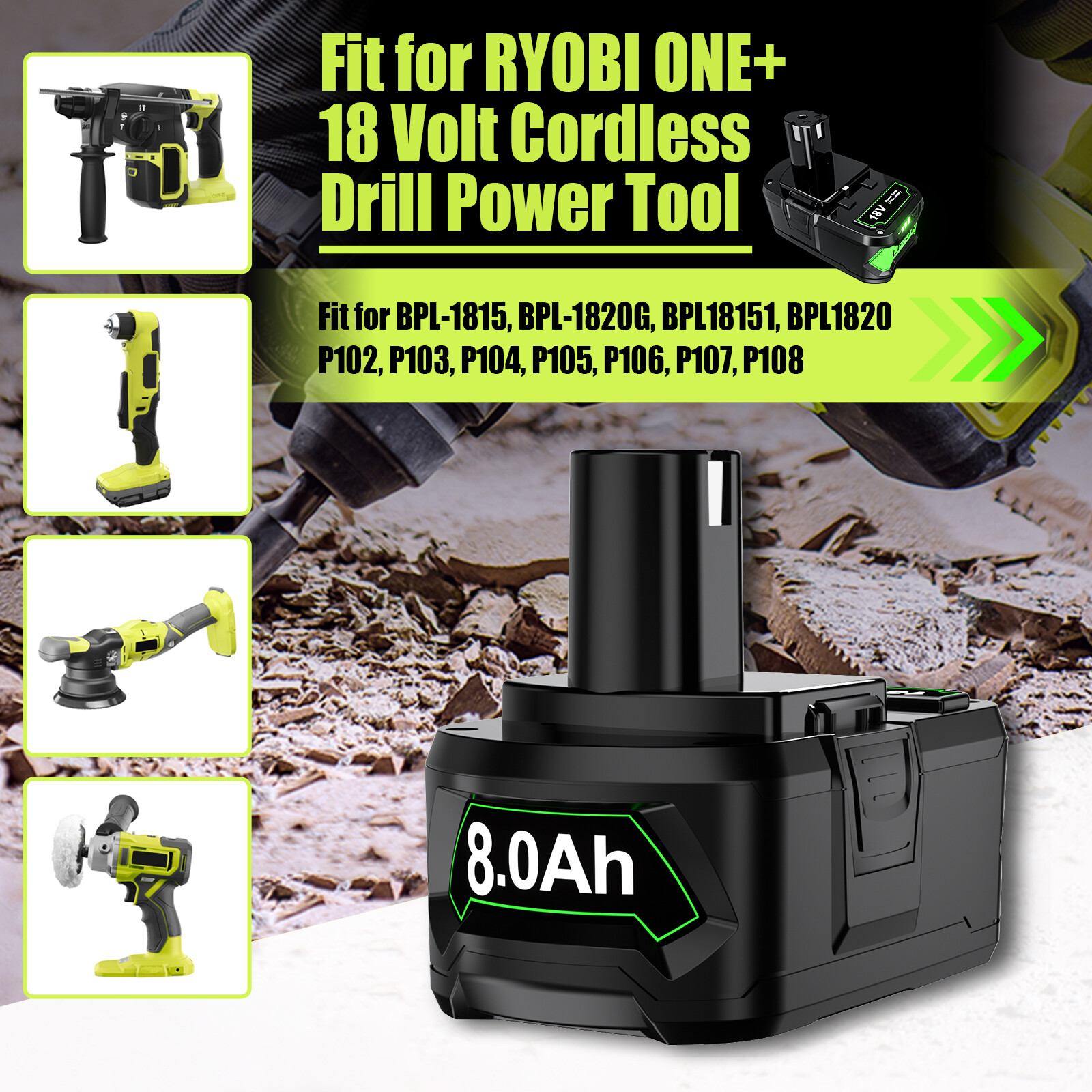 18V 8.0AH For Ryobi One Plus P108 18 Volt Lithium-ion High Capacity Battery Lots