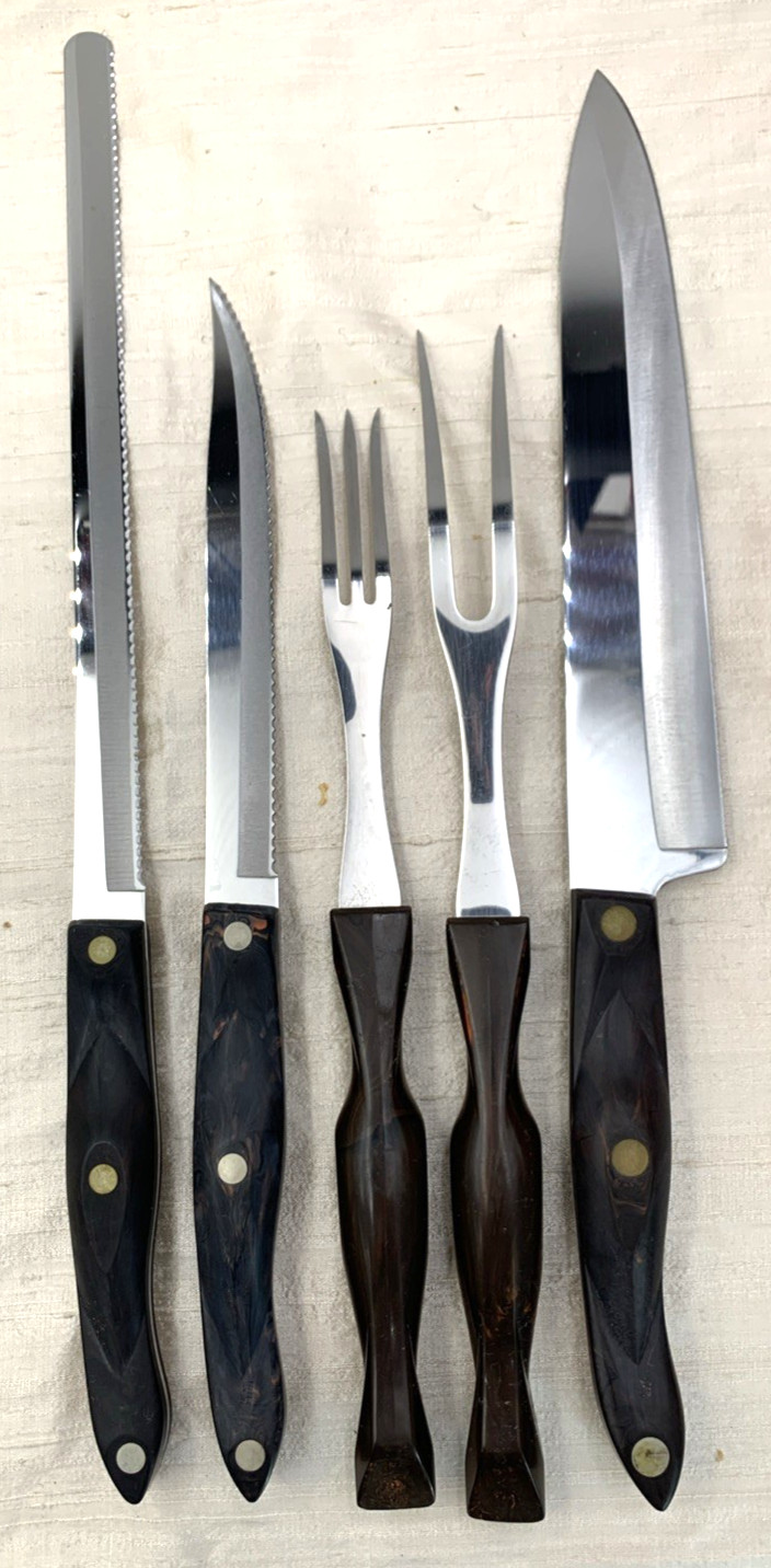 CUTCO 5 Pc Swirl Carving Knife Set w/ Wall Mount Tray 1724 1726 1729 1727 1725