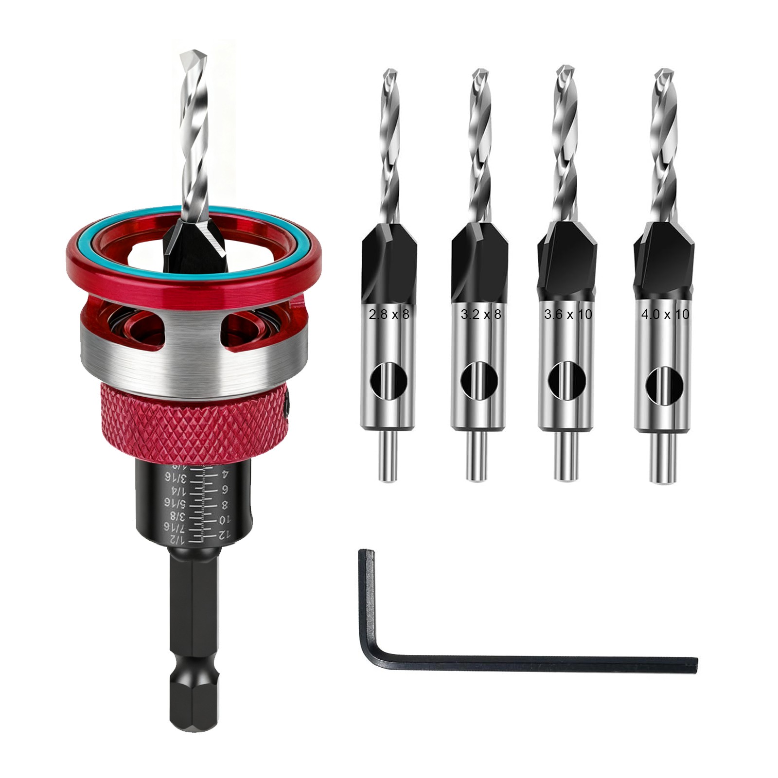 4PCS Countersink Drill Bit Set with Adjustable Depth Stop M2 HSS Woodworking Bit