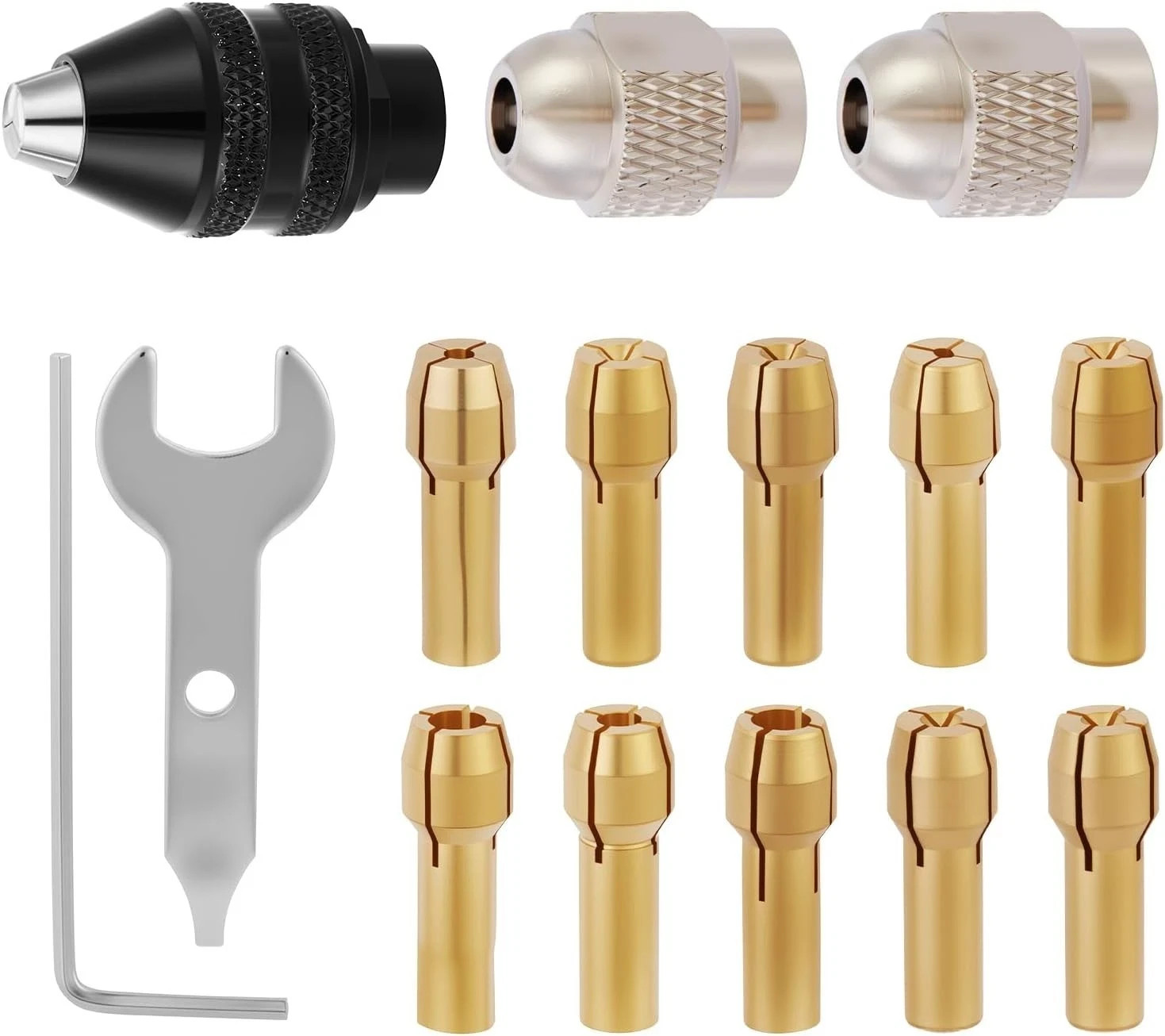 15PCS Keyless Drill Chuck Collet Set 1/32″–1/8″ for Dremel Rotary Tool 4486 Comp