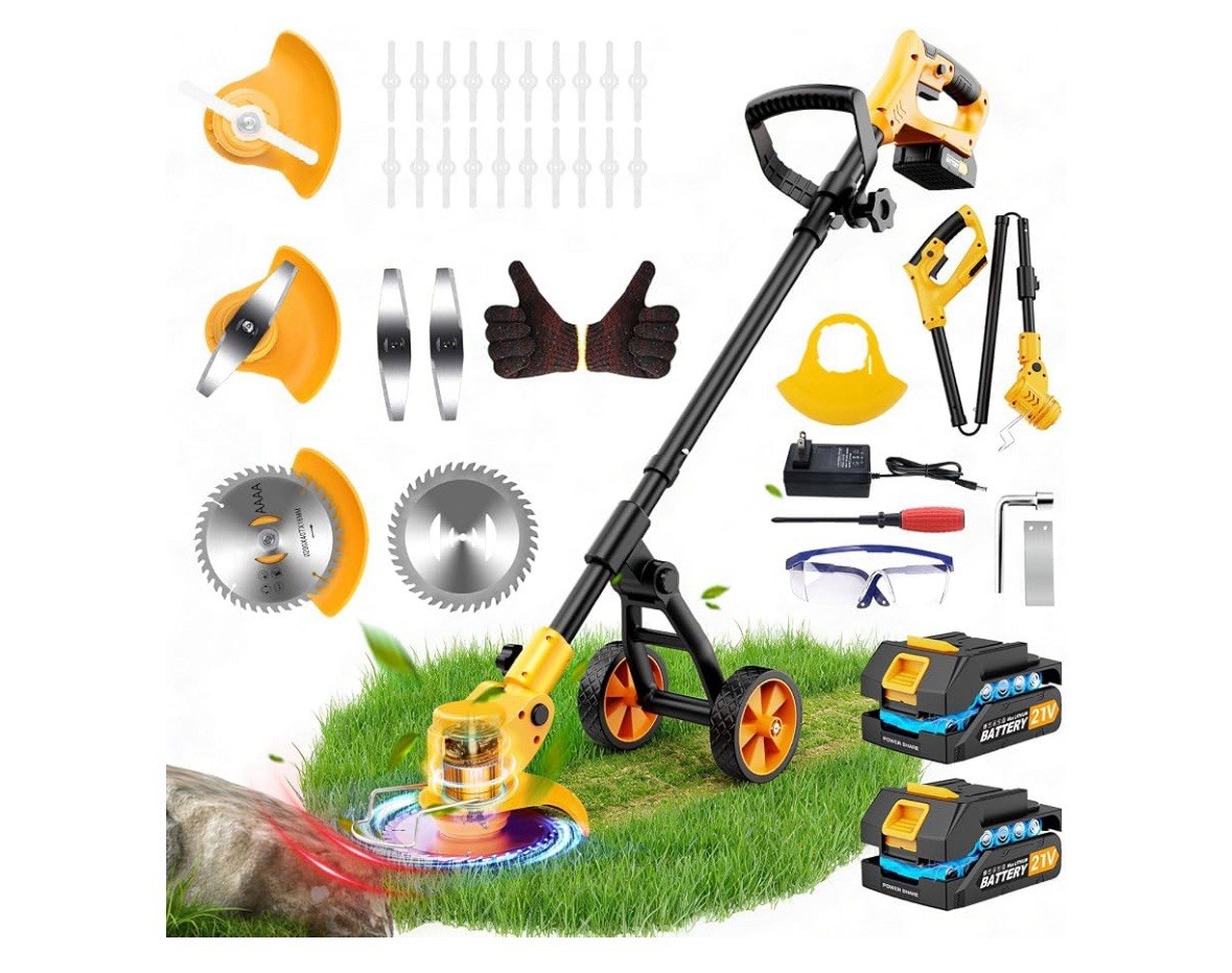 Electric Weed Wacker Cordless with Wheels,Electric Weed Eater Battery Powered