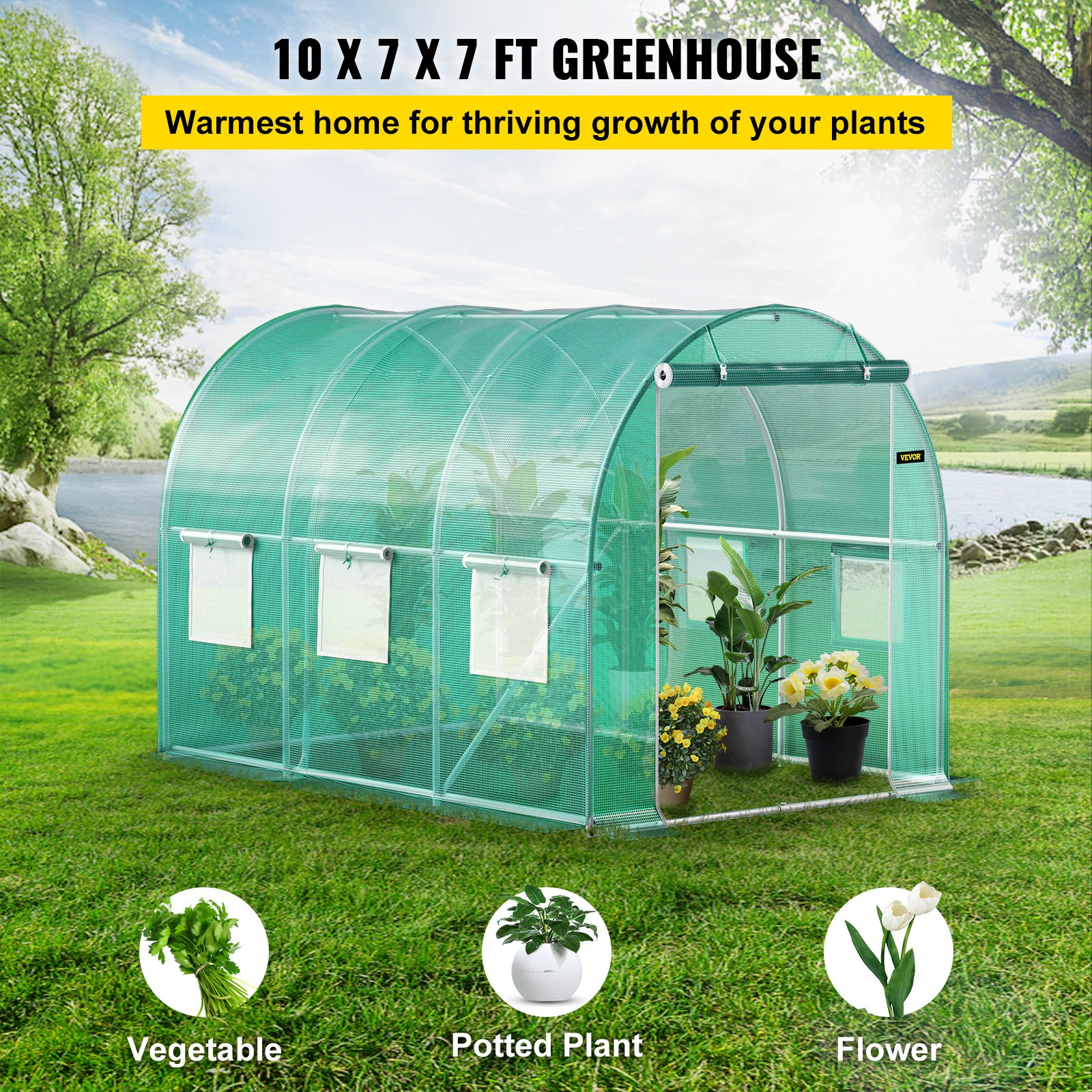 VEVOR Walk-in Tunnel Greenhouse, 9.8 x 6.6 x 6.6 ft Portable Plant Hot House w/