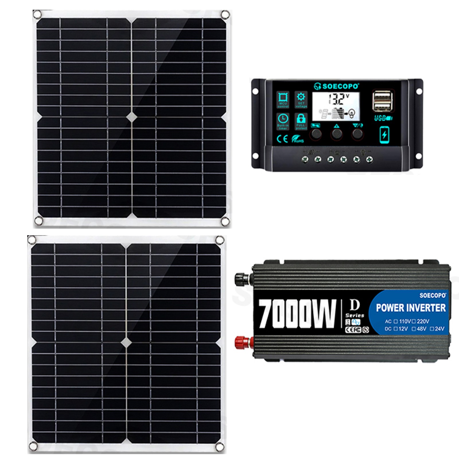 Complete 7000W Off-Grid Solar Kits 7000W Inverter 2pc 300W Solar Panel 110V/220V