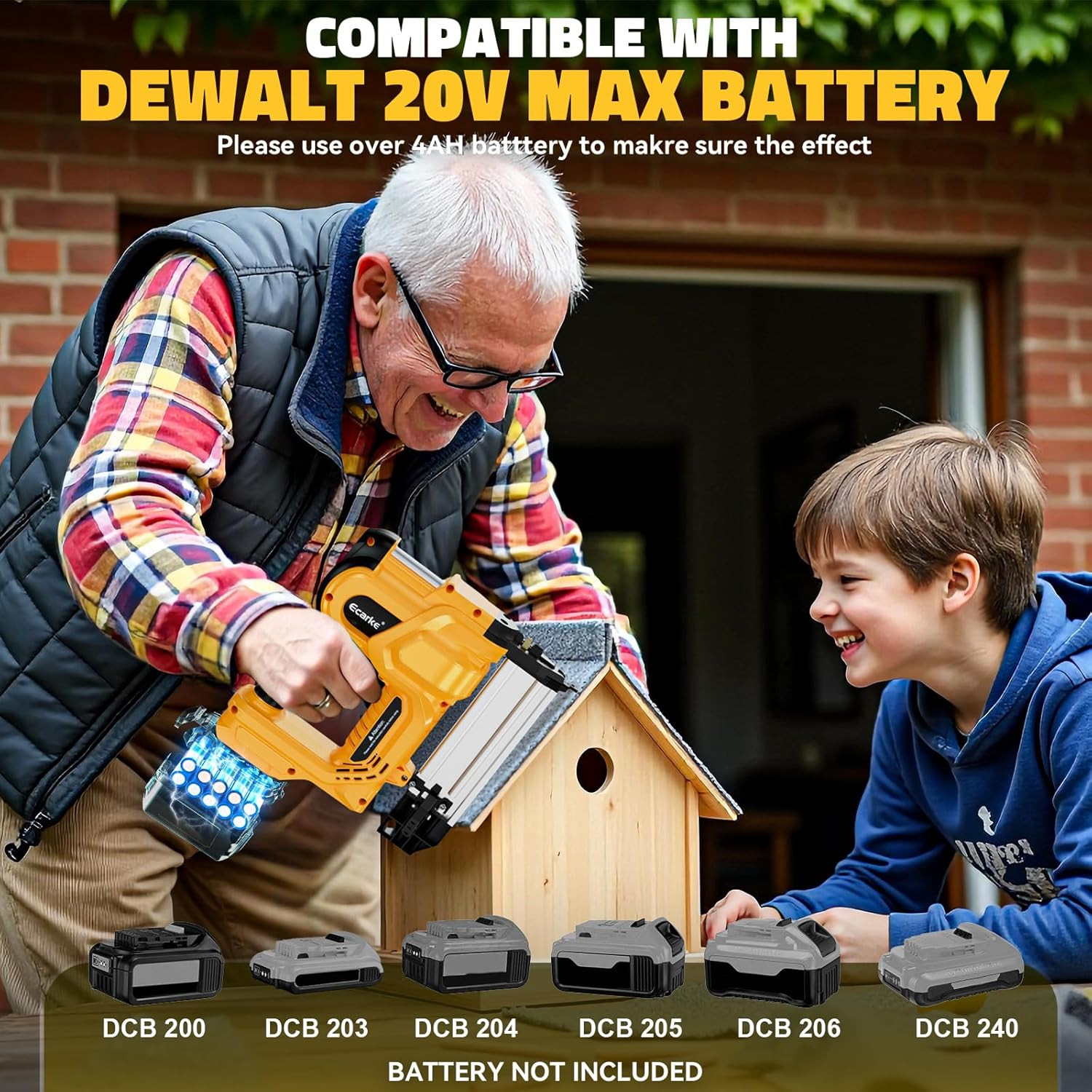 Cordless 2 Inch Brad Nailer Compatible with Dewalt 20V Battery(Tool Only),2 in 1