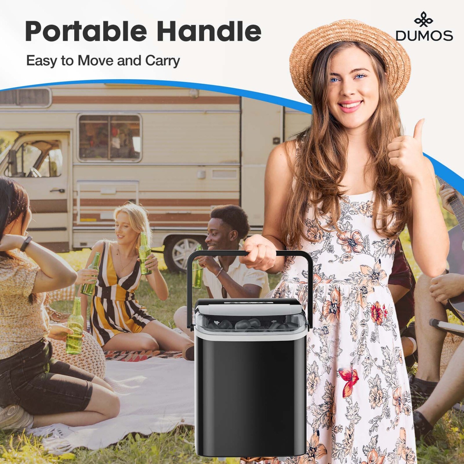 Mini Portable Ice Maker with Handle,Self-Cleaning,26lbs/24hrs,9 Cubes in 6 Mins