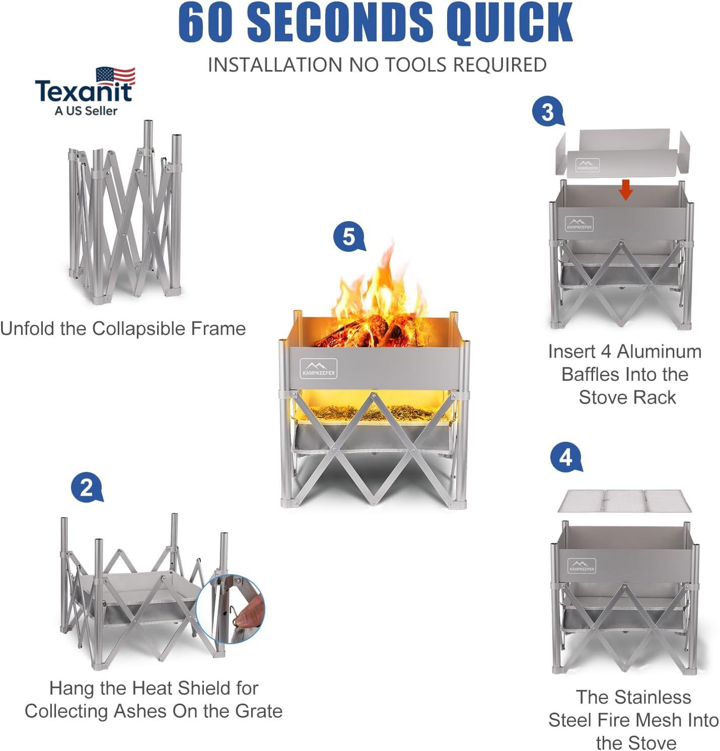 Portable Fire Pit, Outdoor Tabletop Firepit 18 Inch, 304 Stainless Steel Wood Bu