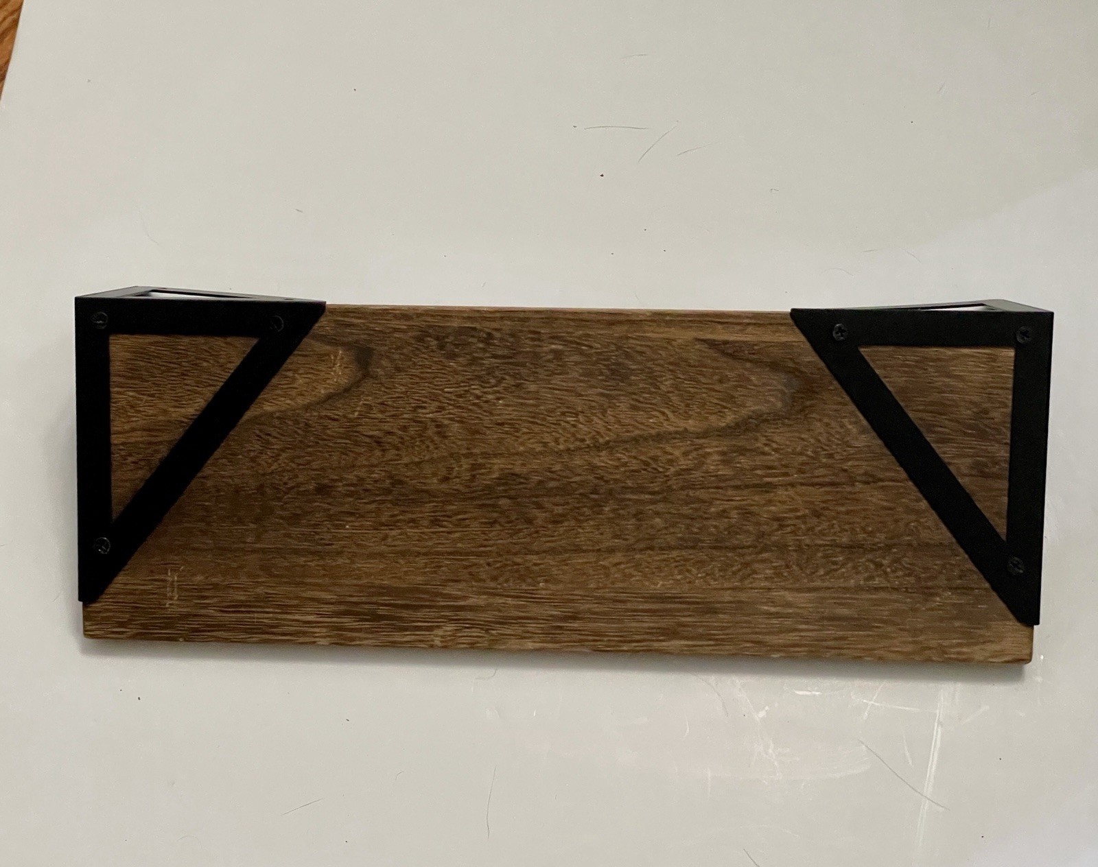 Set of 3 Rustic Floating Wall Shelves Wood Metal Farmhouse Wall Mounted Shelf