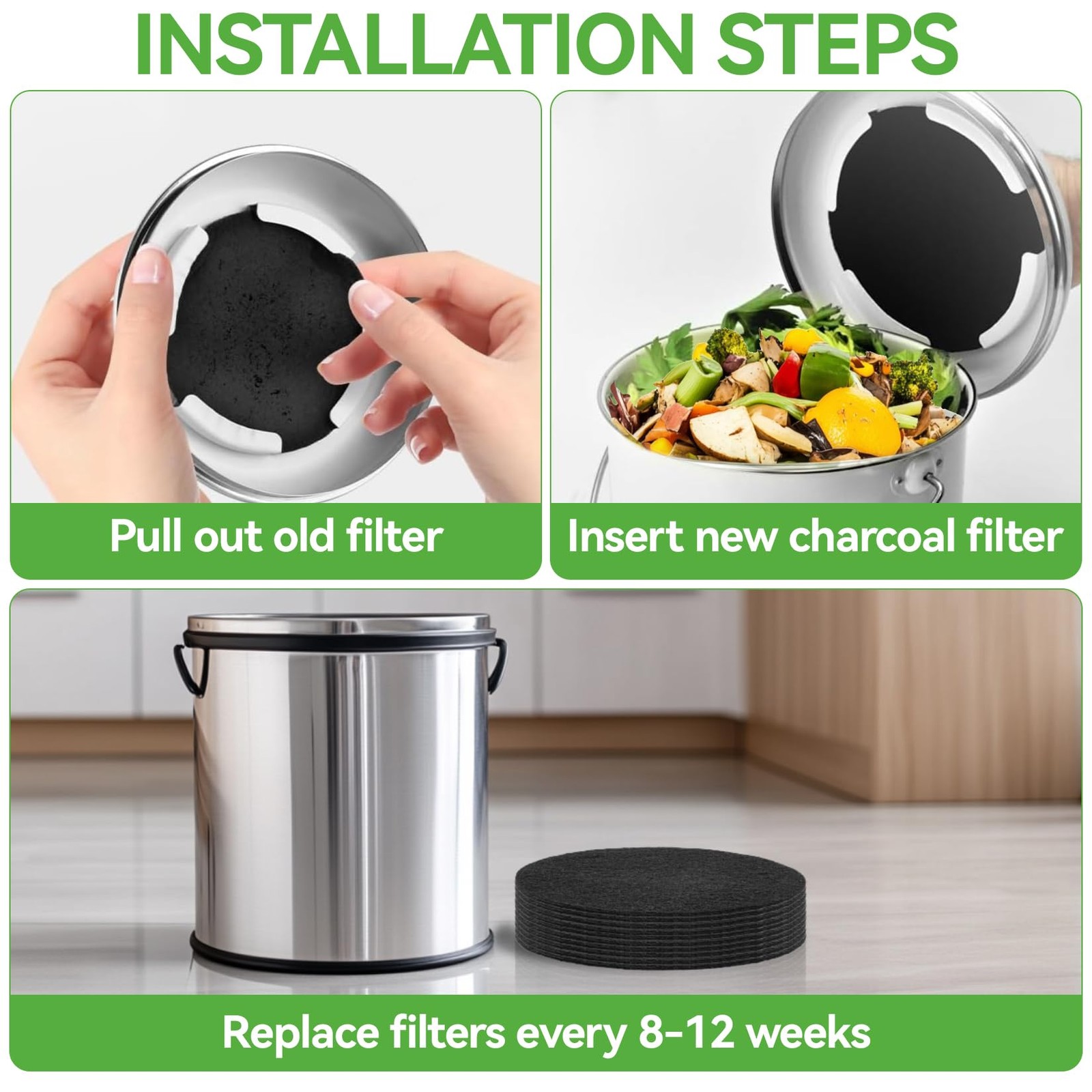 10PCS 6.7in Compost Bin Charcoal Filters Activated Carbon