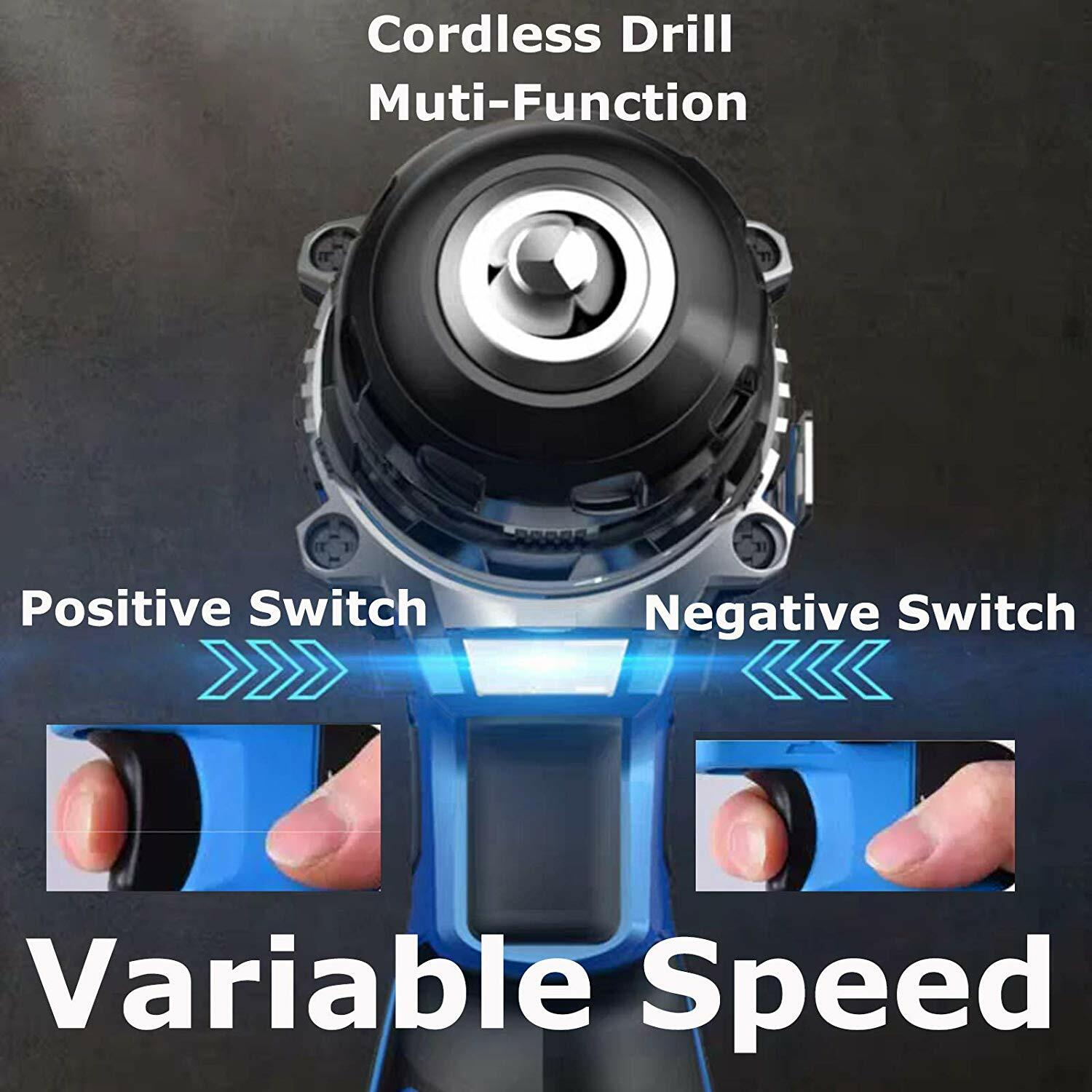 21V CORDLESS COMBI DRILL DRIVER ELECTRIC POWER SCREWDRIVER WITH BITS SET+BATTERY